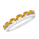 Created Orange Sapphire and Diamond Crown Style Half Eternity Ring Lab Created Orange Sapphire - ( AAAA ) - Quality - Rosec Jewels