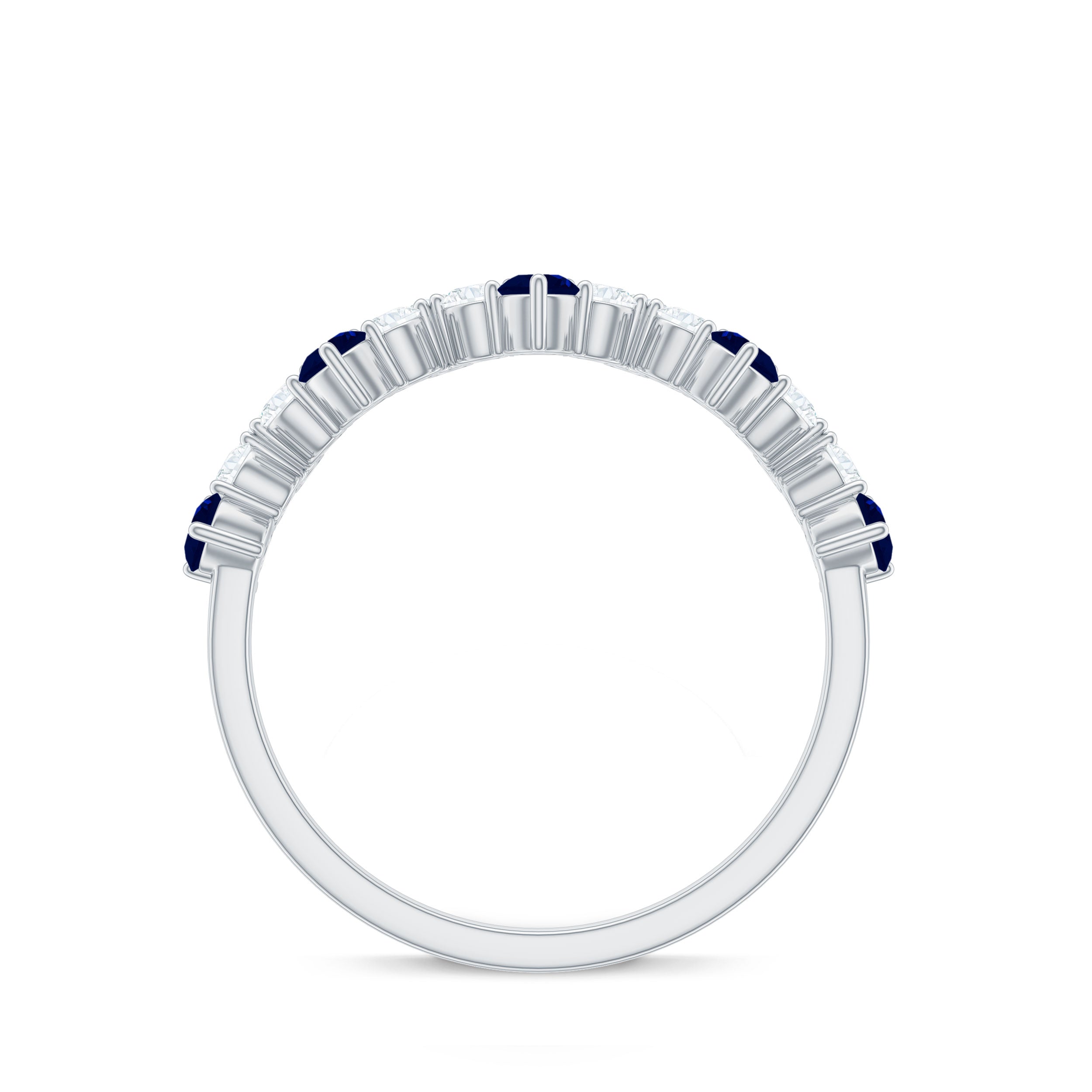 Blue Sapphire and Diamond Half Eternity Zigzag Ring Blue Sapphire - ( AAA ) - Quality - Rosec Jewels