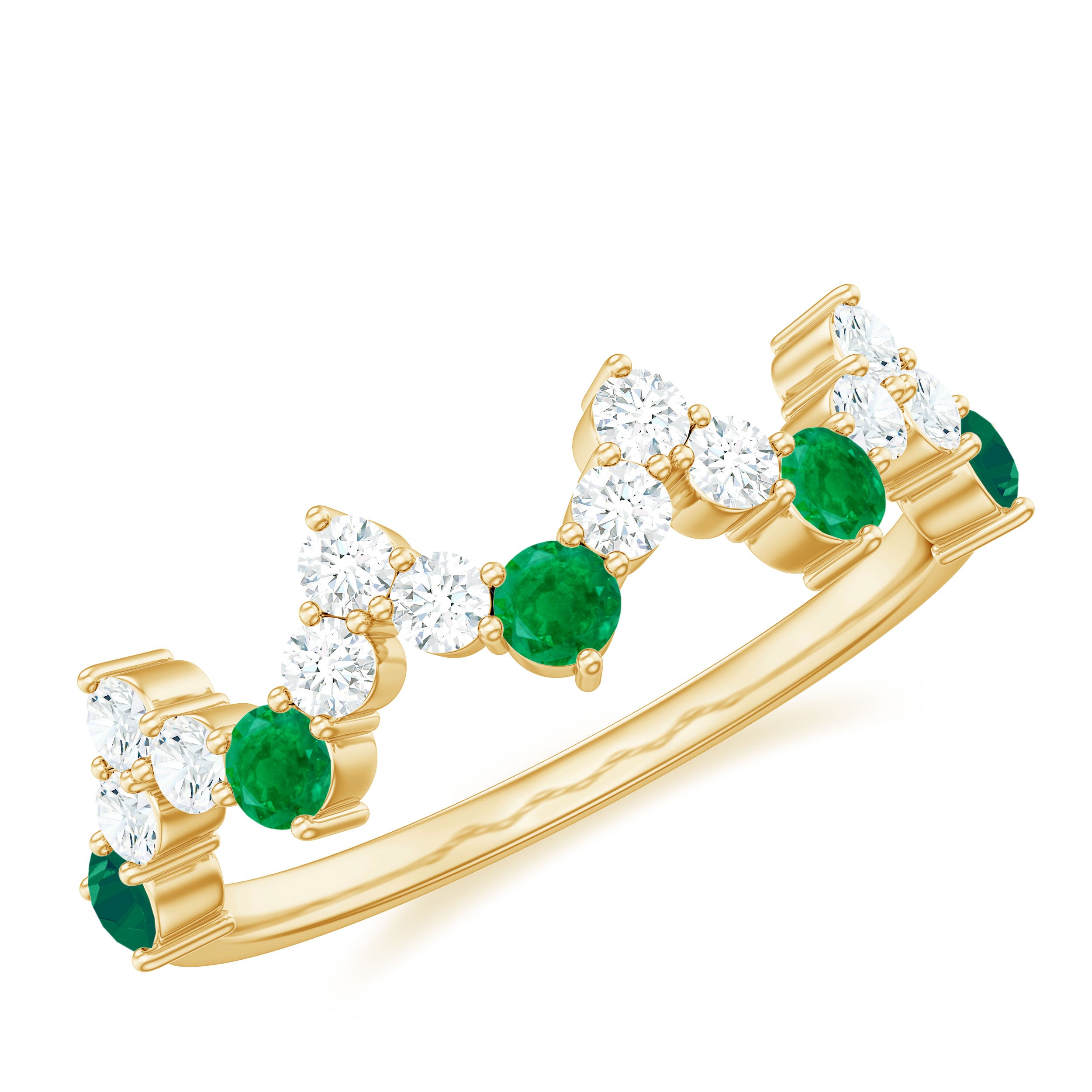 Zigzag Half Eternity Ring with Emerald and Diamond Emerald - ( AAA ) - Quality - Rosec Jewels