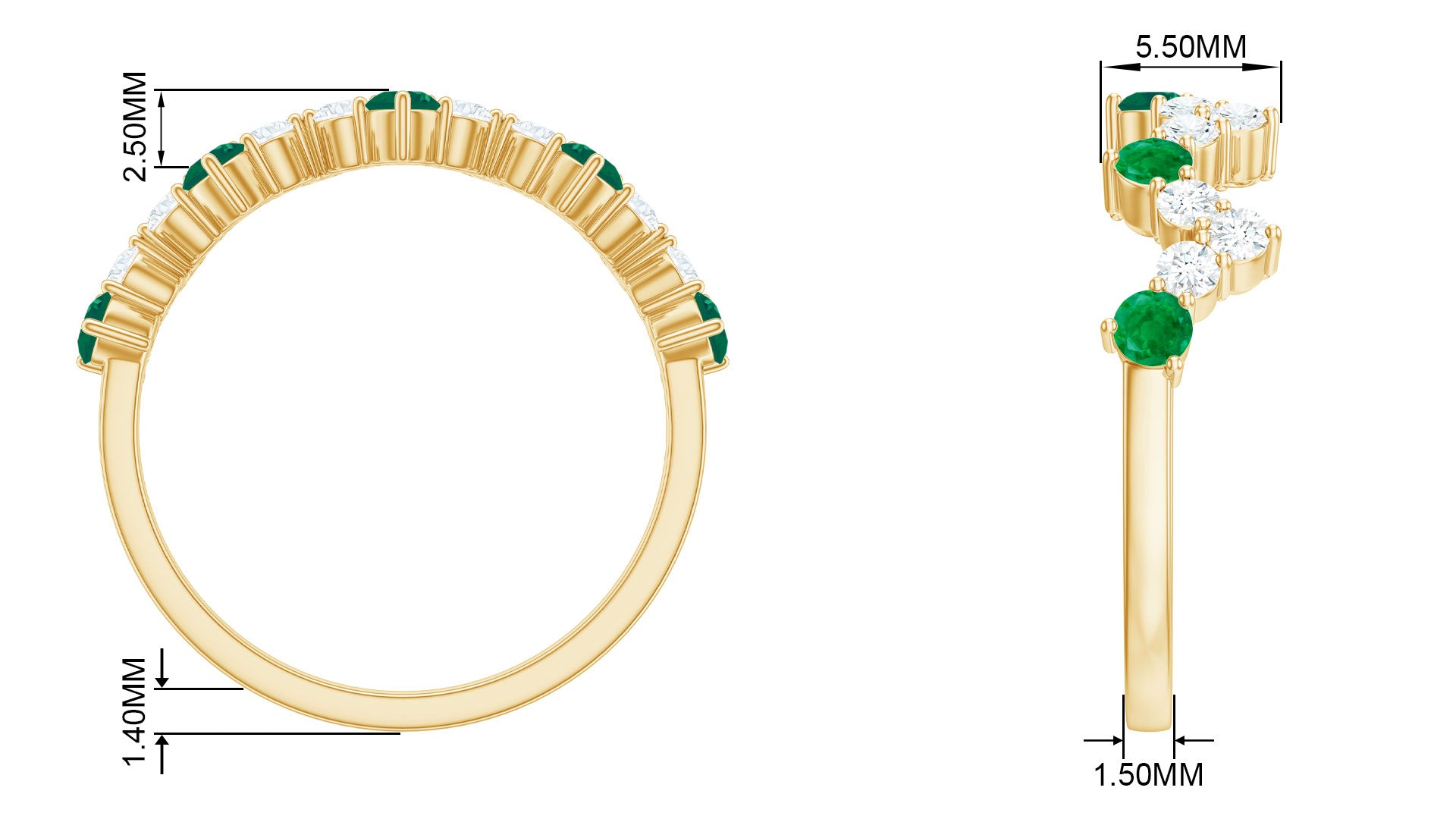 Zigzag Half Eternity Ring with Emerald and Diamond Emerald - ( AAA ) - Quality - Rosec Jewels