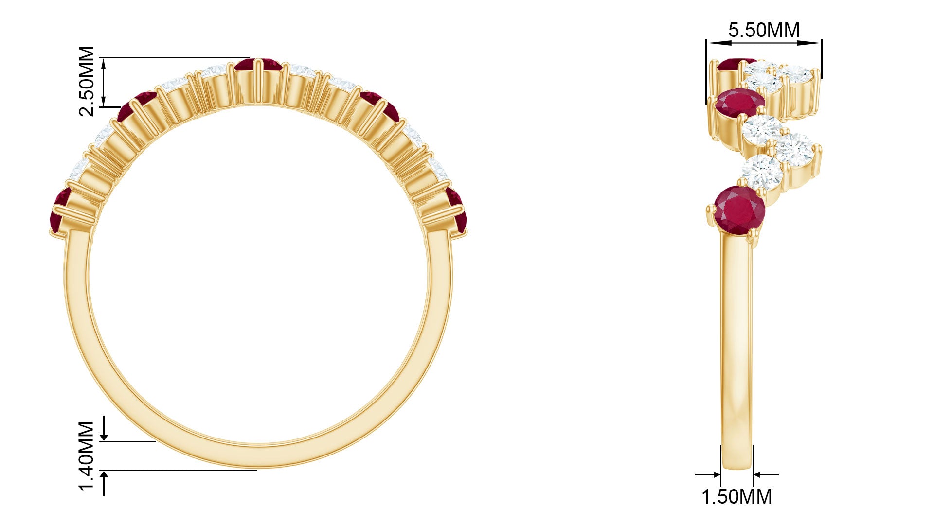 Zigzag Half Eternity Ring with Ruby and Diamond Ruby - ( AAA ) - Quality - Rosec Jewels