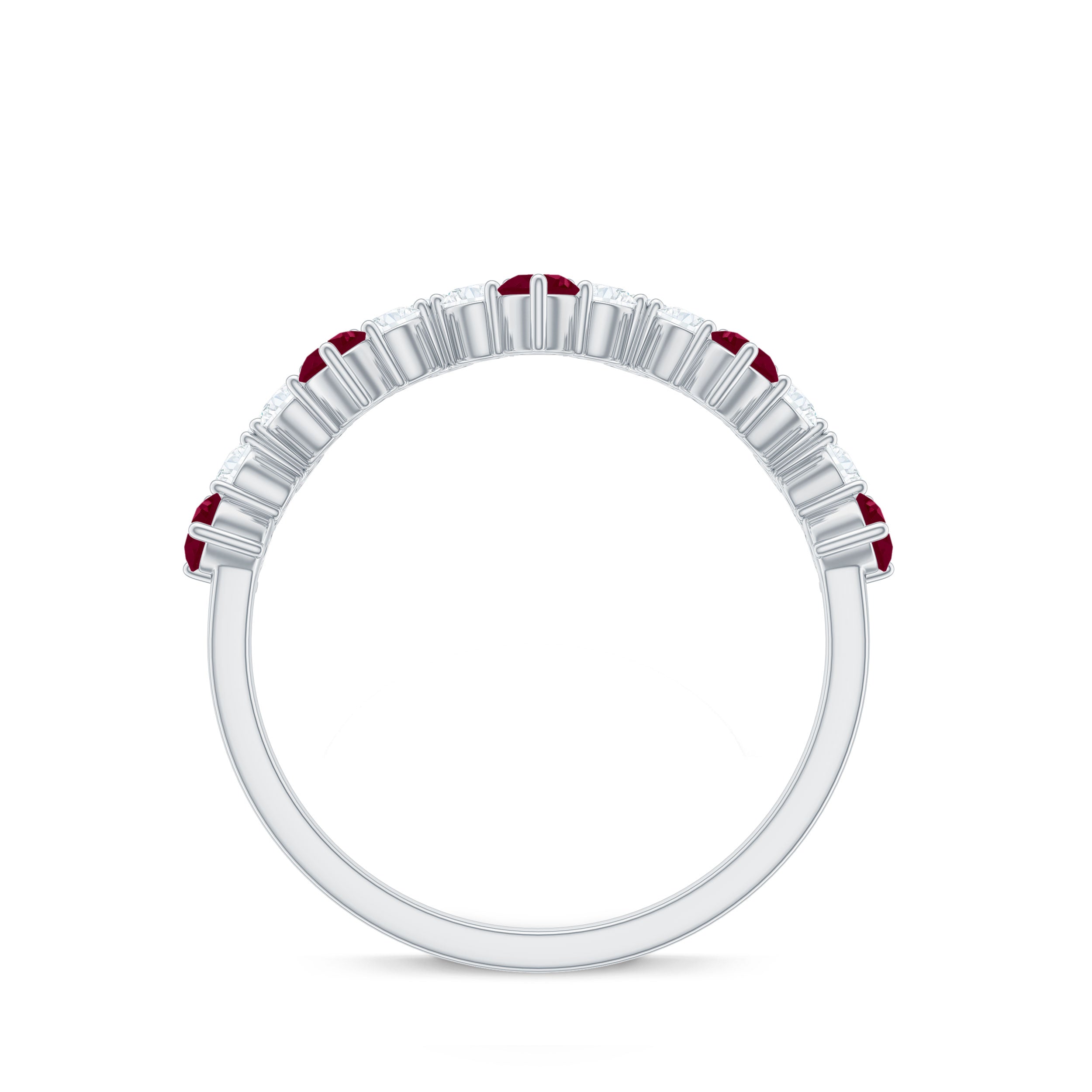 Zigzag Half Eternity Ring with Ruby and Diamond Ruby - ( AAA ) - Quality - Rosec Jewels