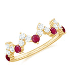 Zigzag Half Eternity Ring with Ruby and Diamond Ruby - ( AAA ) - Quality - Rosec Jewels