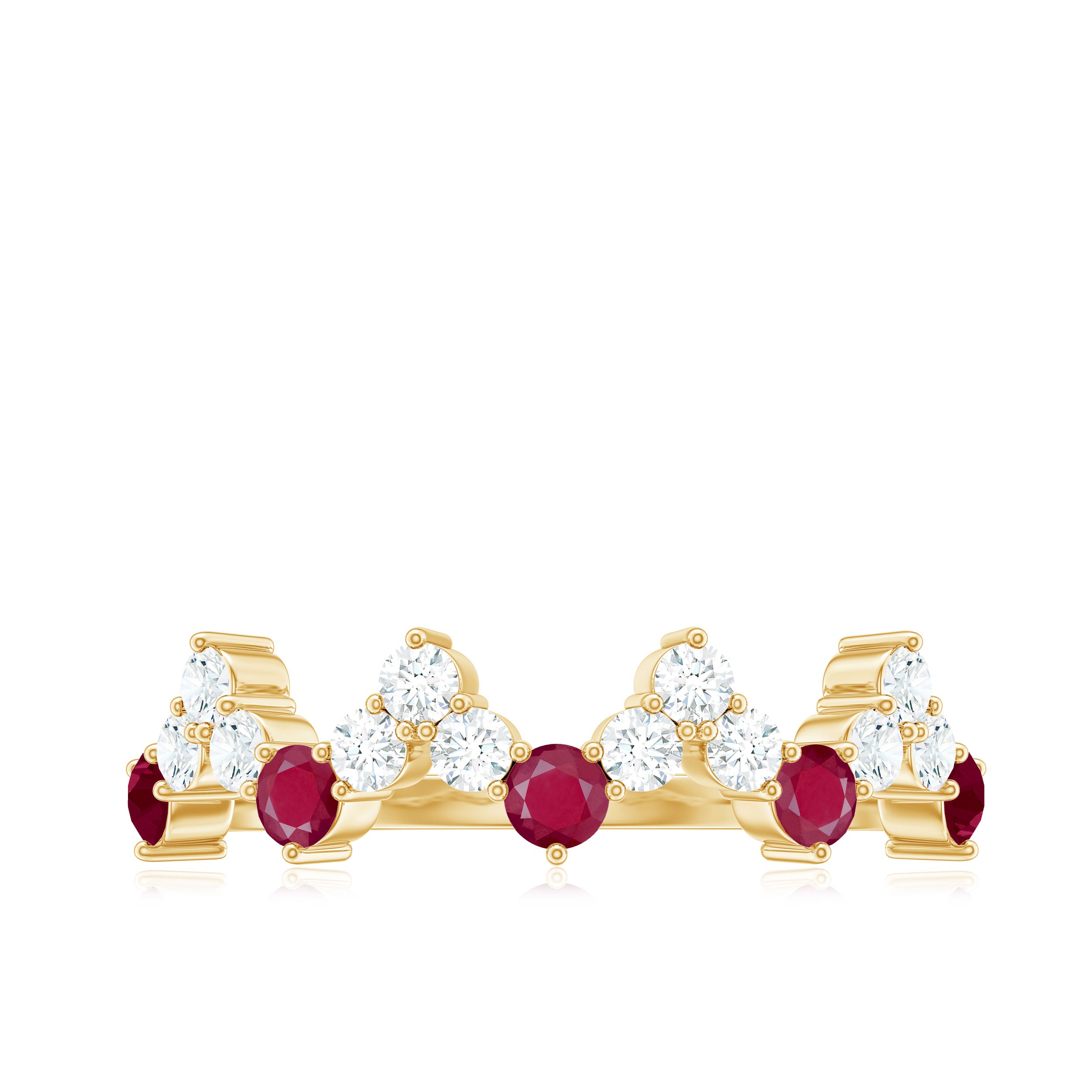 Zigzag Half Eternity Ring with Ruby and Diamond Ruby - ( AAA ) - Quality - Rosec Jewels