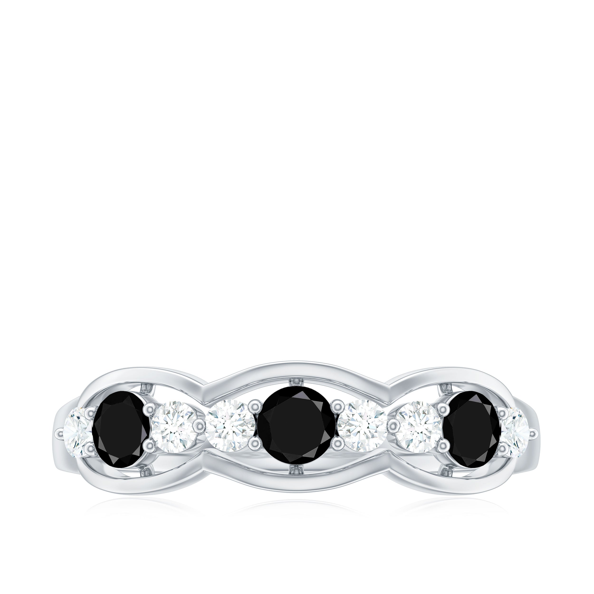 Black Diamond and Diamond Wedding Anniversary Ring Black Diamond - ( AAA ) - Quality - Rosec Jewels