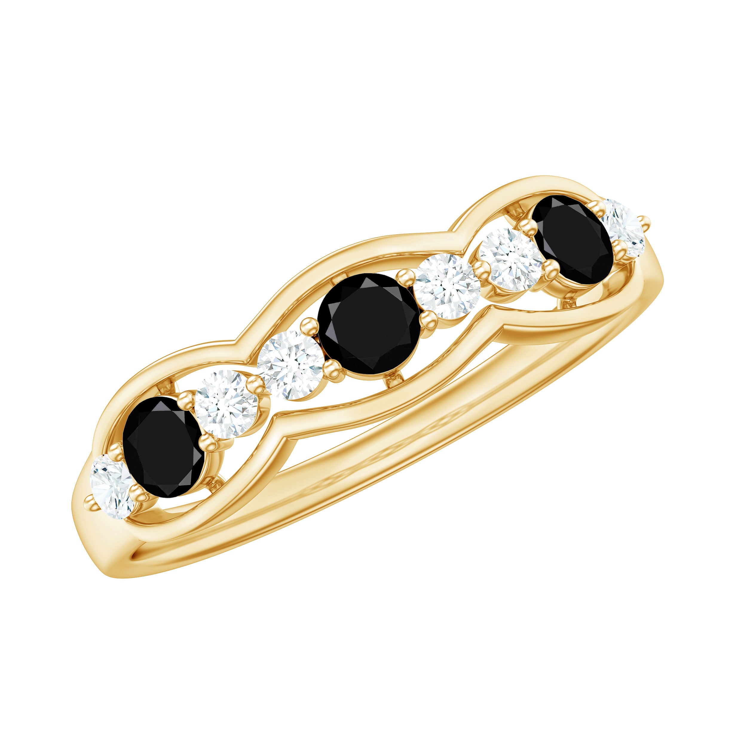 Black Diamond and Diamond Wedding Anniversary Ring Black Diamond - ( AAA ) - Quality - Rosec Jewels