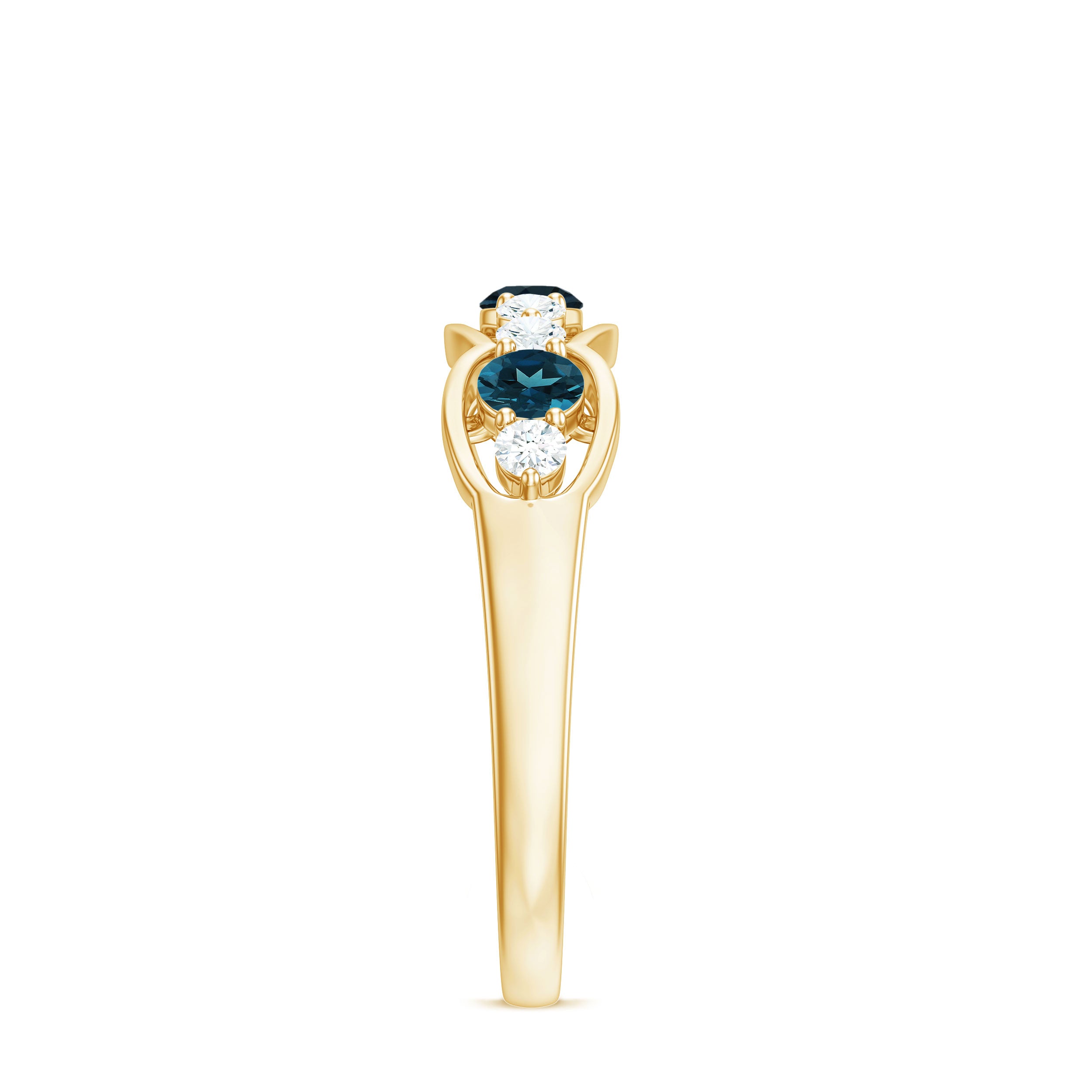 London Blue Topaz Half Eternity Ring with Diamond London Blue Topaz - ( AAA ) - Quality - Rosec Jewels