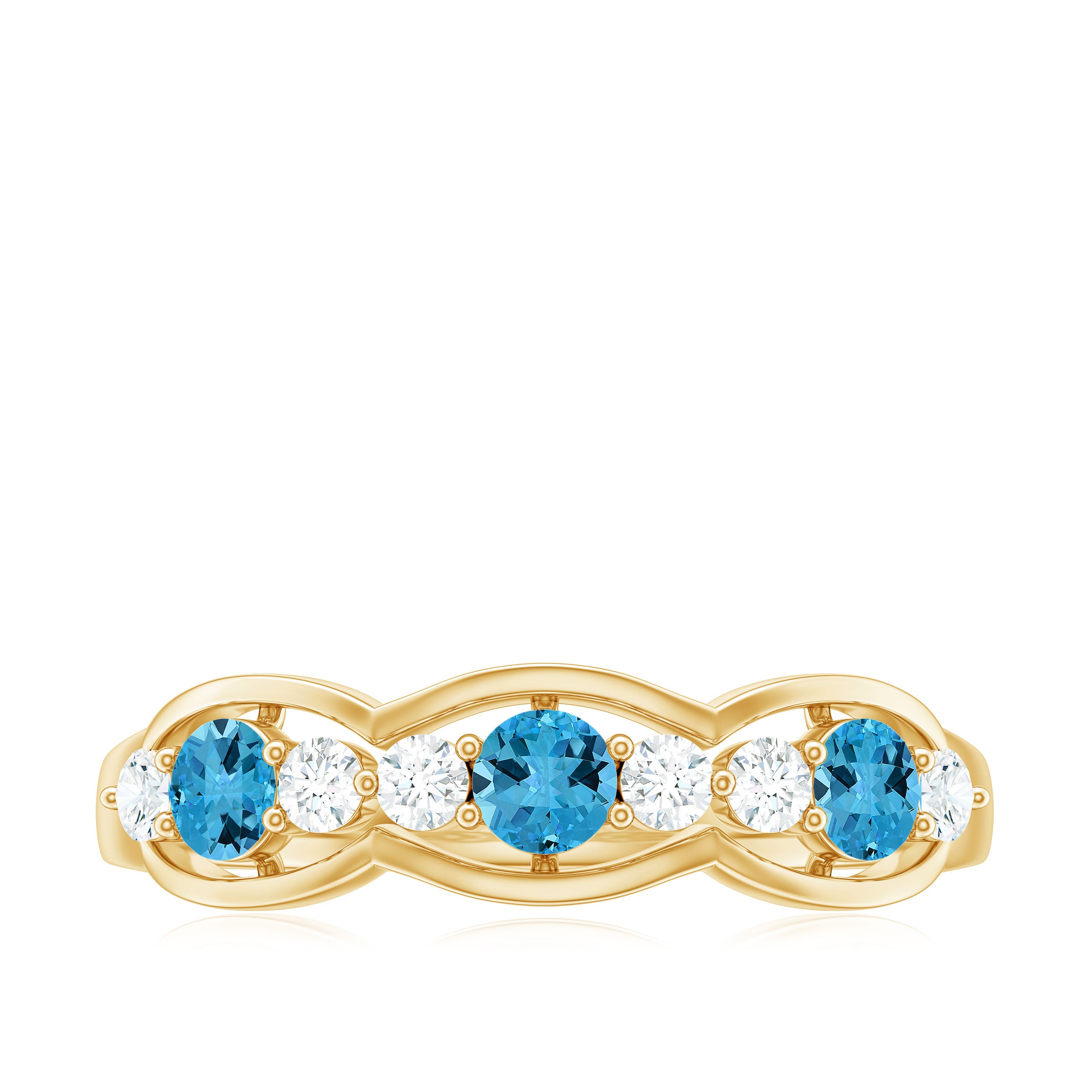 Natural Swiss Blue Topaz Eternity Anniversary Band with Diamond Swiss Blue Topaz - ( AAA ) - Quality - Rosec Jewels