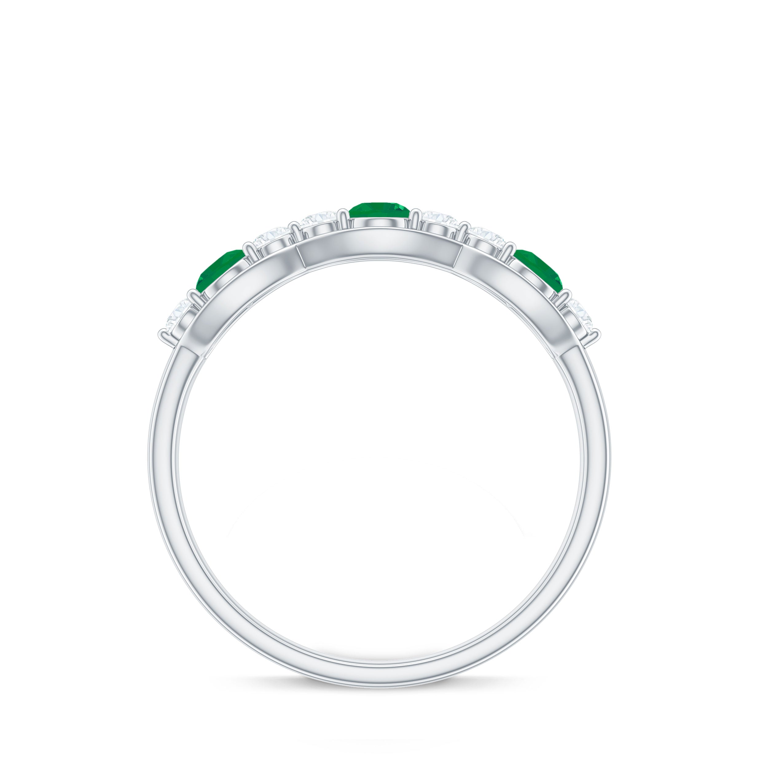 Emerald and Diamond Wedding Anniversary Band Ring Emerald - ( AAA ) - Quality - Rosec Jewels