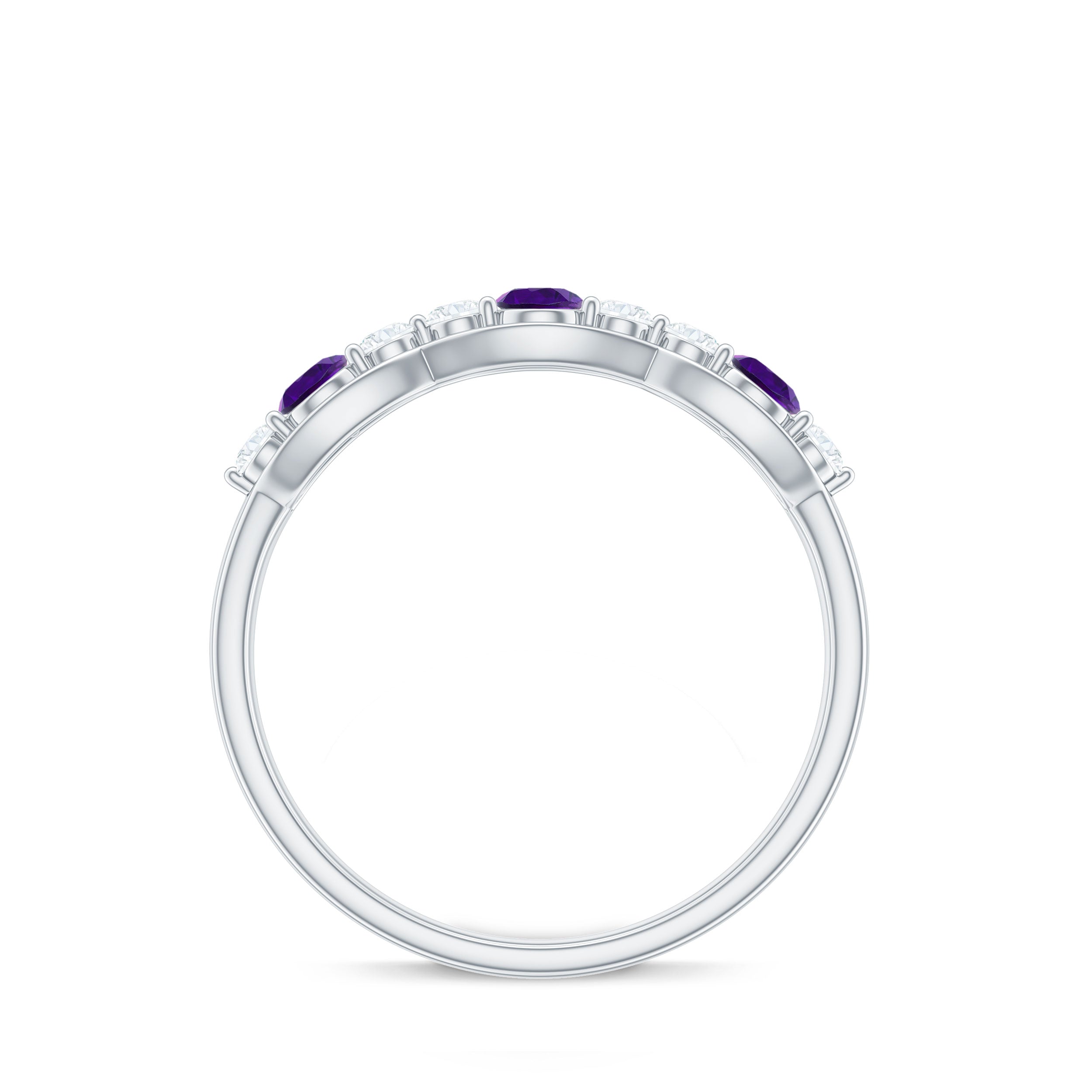 Amethyst and Diamond Half Eternity Ring Amethyst - ( AAA ) - Quality - Rosec Jewels