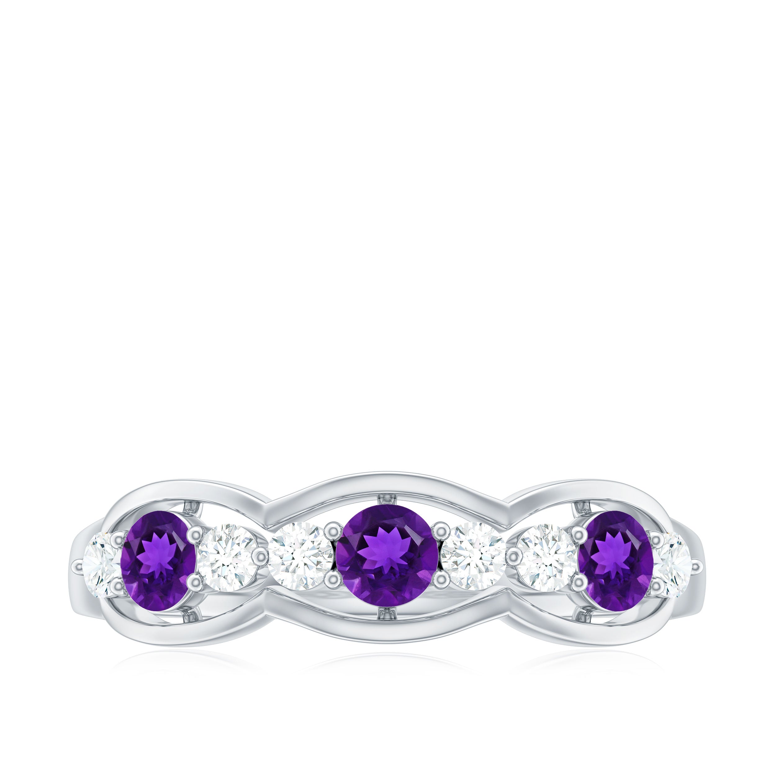 Amethyst and Diamond Half Eternity Ring Amethyst - ( AAA ) - Quality - Rosec Jewels