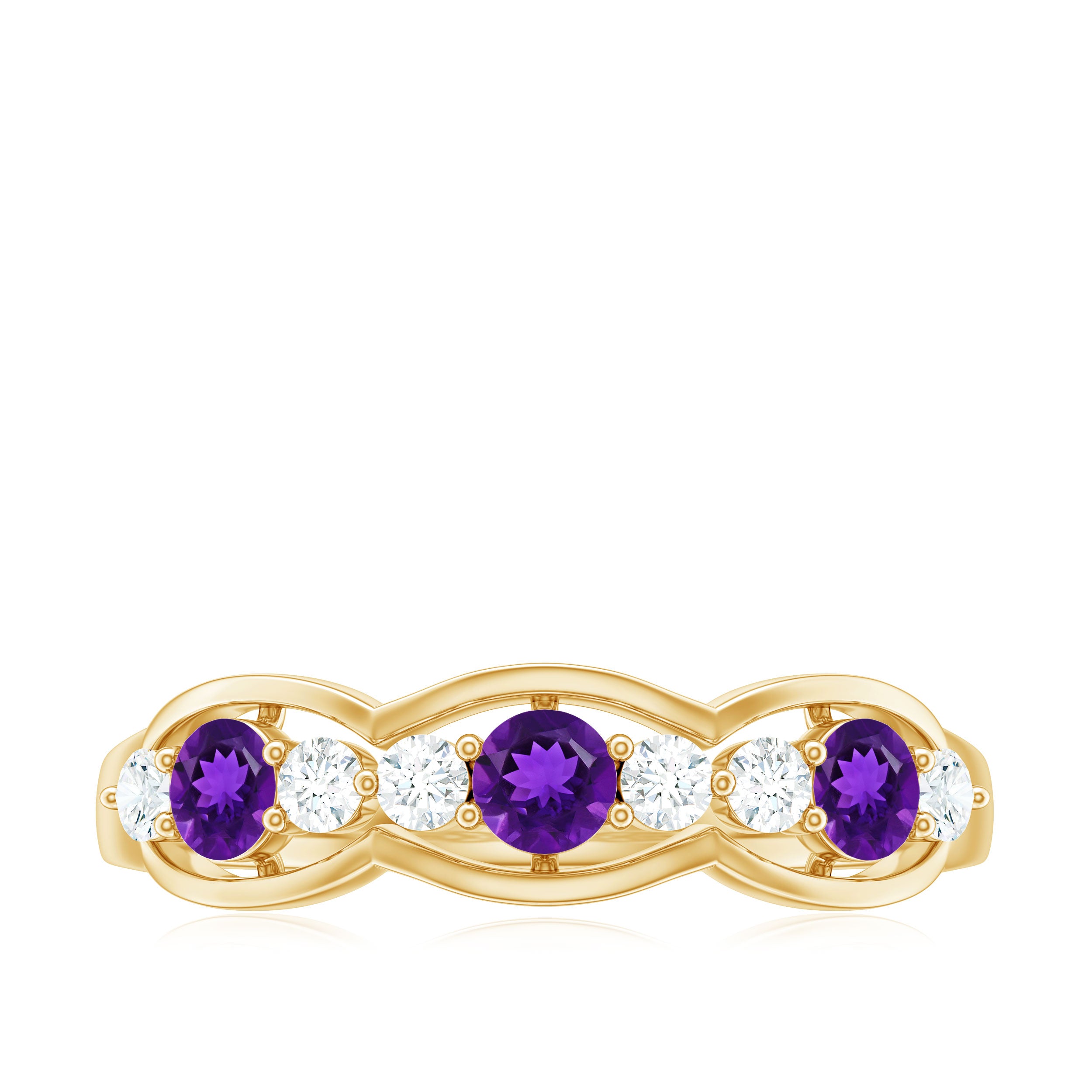 Amethyst and Diamond Half Eternity Ring Amethyst - ( AAA ) - Quality - Rosec Jewels