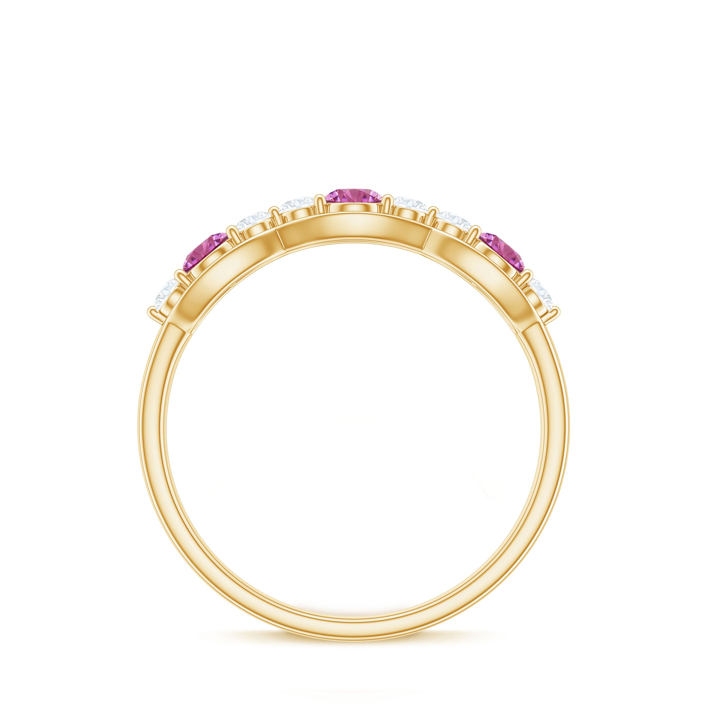 Pink Tourmaline and Diamond Wedding Anniversary Band Ring Pink Tourmaline - ( AAA ) - Quality - Rosec Jewels