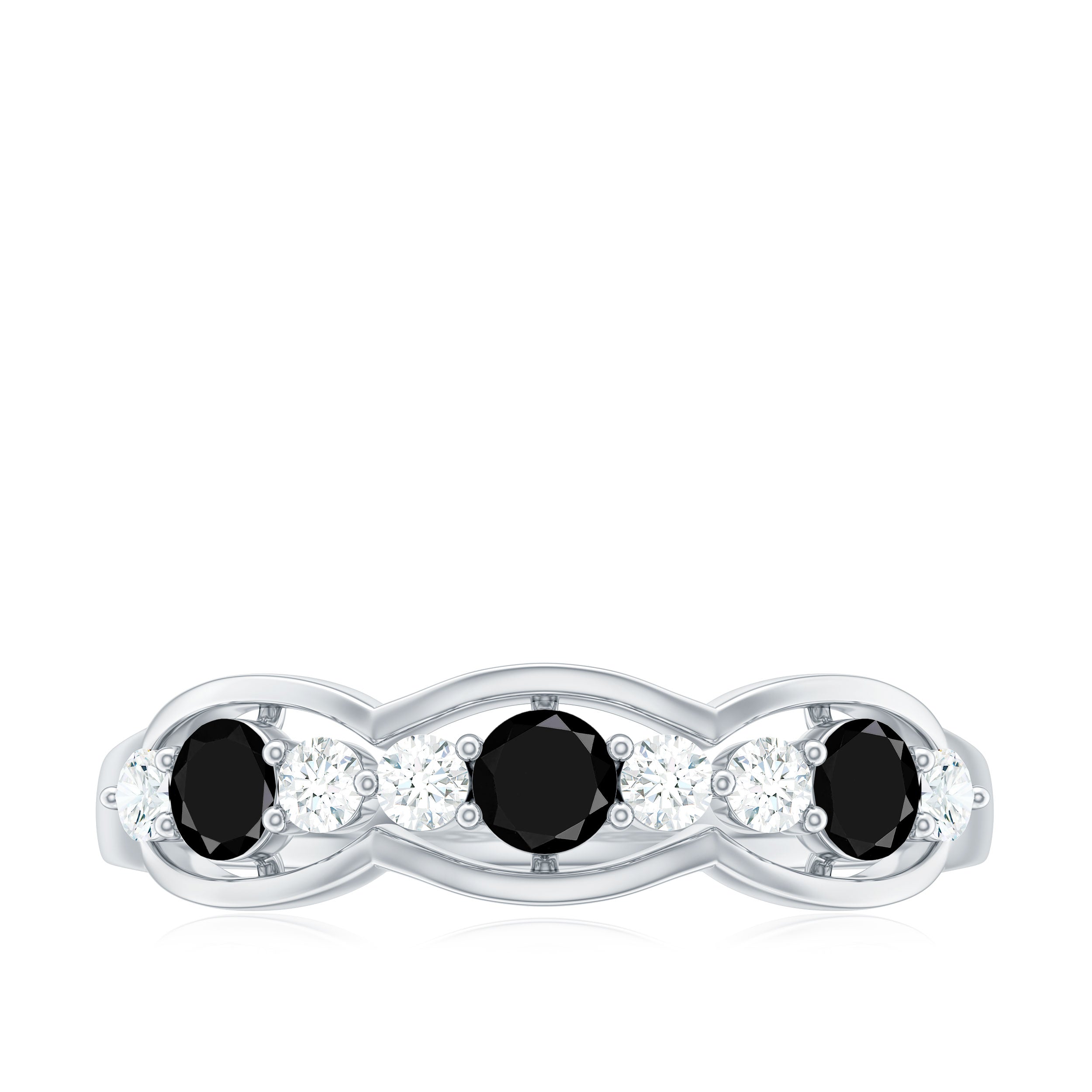 Black Onyx and Diamond Half Eternity Band Ring Black Onyx - ( AAA ) - Quality - Rosec Jewels