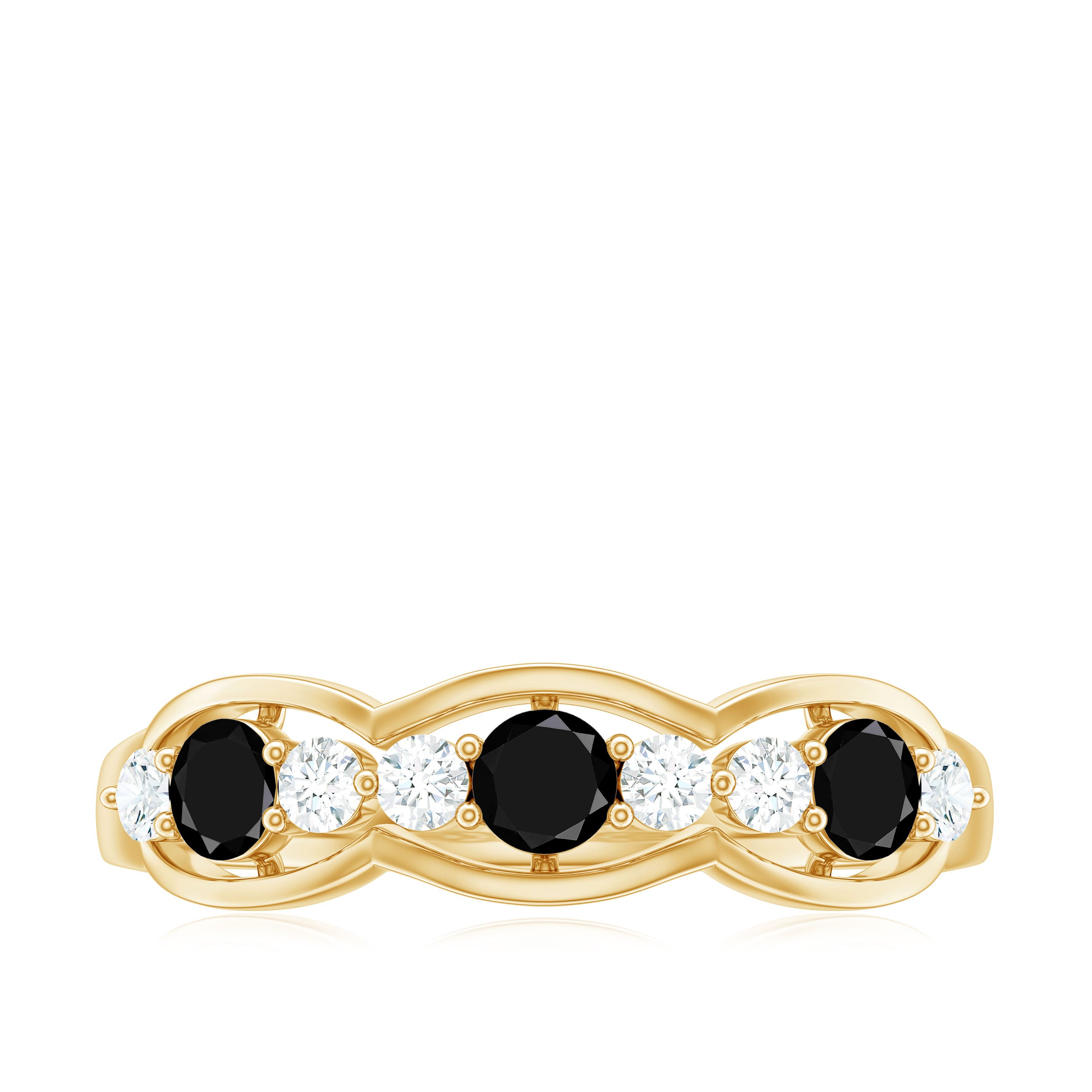 Black Onyx and Diamond Half Eternity Band Ring Black Onyx - ( AAA ) - Quality - Rosec Jewels