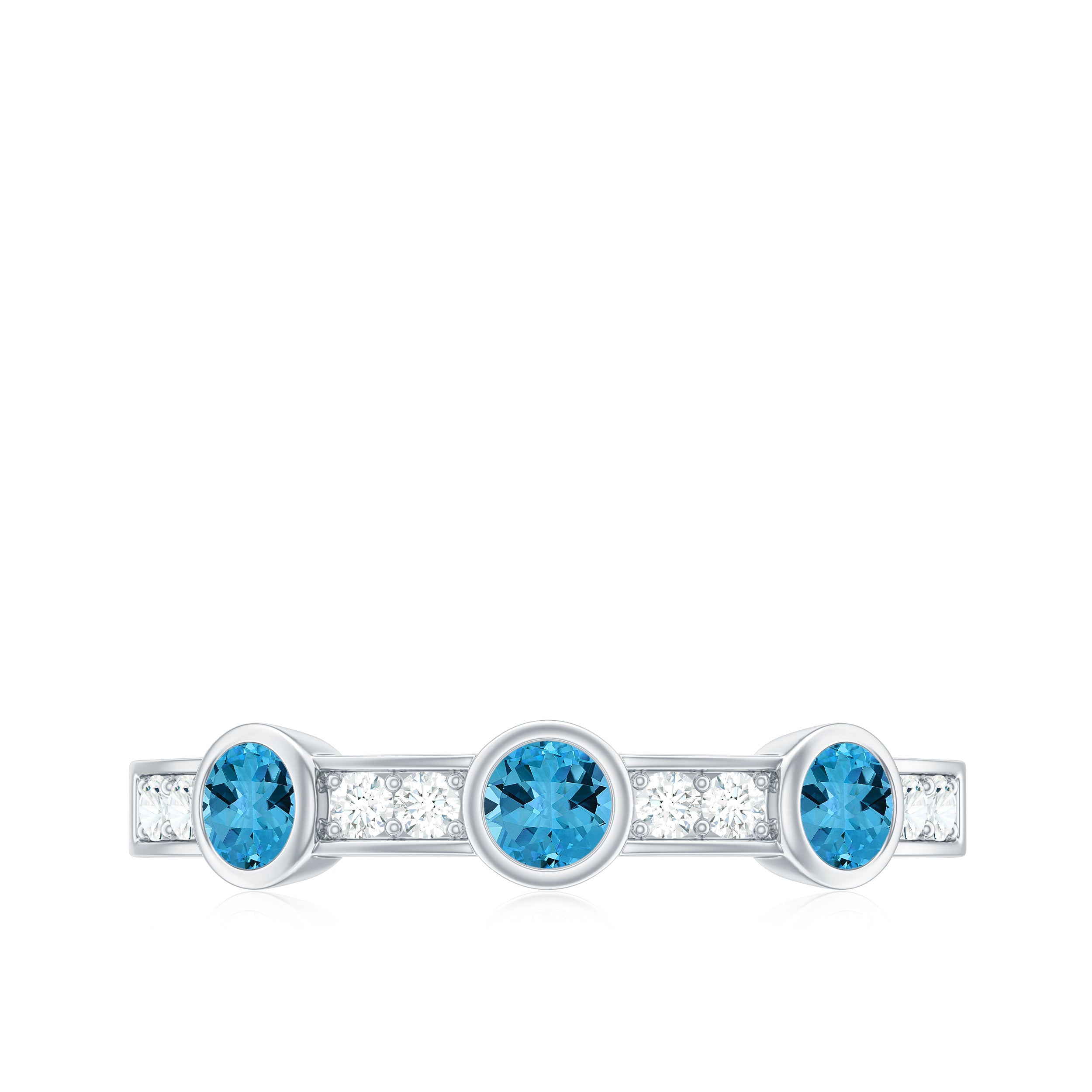 Swiss Blue Topaz Minimal Half Eternity Ring with Diamond Swiss Blue Topaz - ( AAA ) - Quality - Rosec Jewels