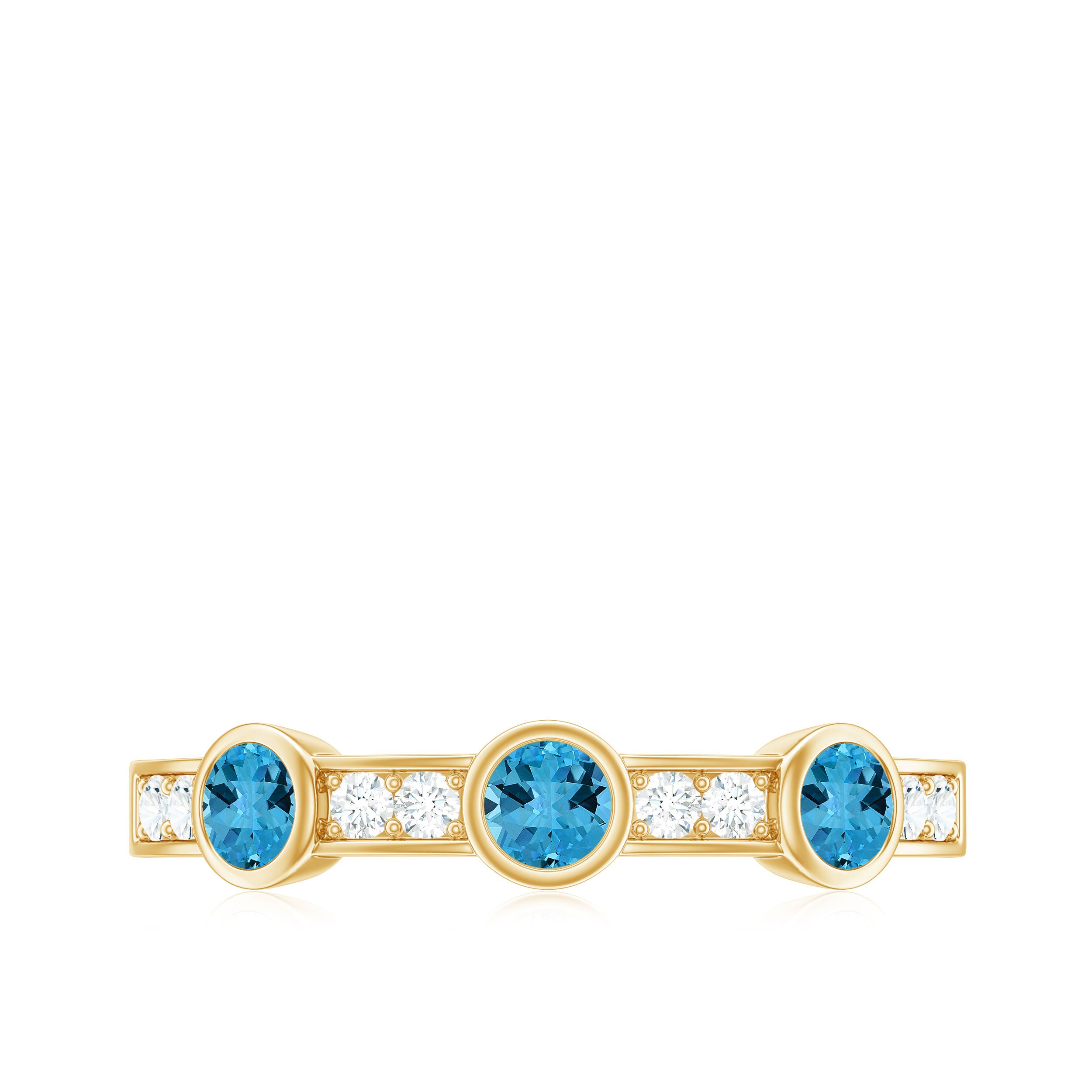 Swiss Blue Topaz Minimal Half Eternity Ring with Diamond Swiss Blue Topaz - ( AAA ) - Quality - Rosec Jewels