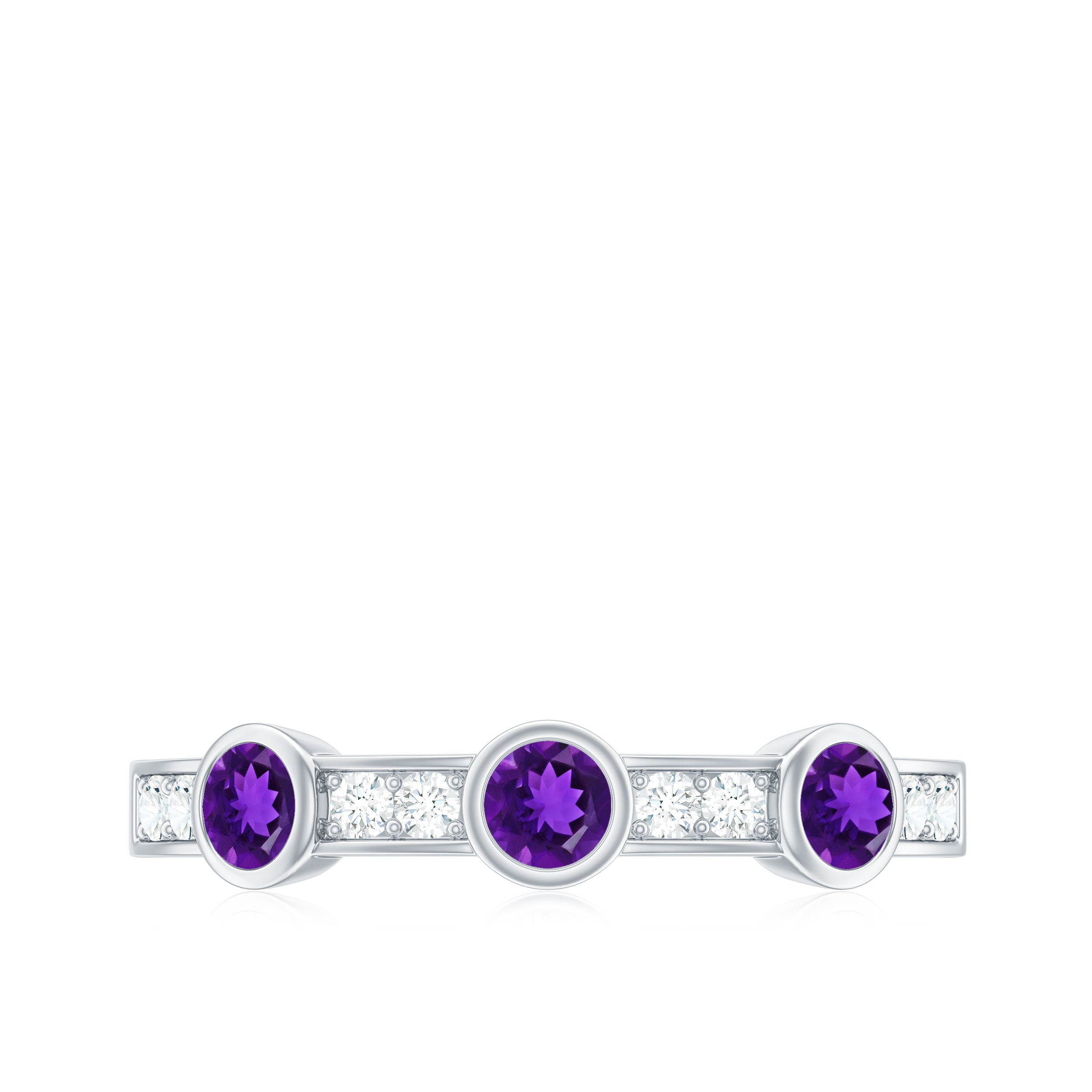 Amethyst and Diamond Minimal Half Eternity Ring Amethyst - ( AAA ) - Quality - Rosec Jewels