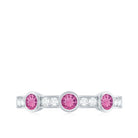 Pink Tourmaline and Diamond Minimal Half Eternity Band Ring Pink Tourmaline - ( AAA ) - Quality - Rosec Jewels