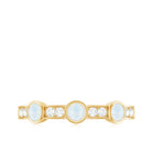 Minimal Half Eternity Ring with Moonstone and Diamond Moonstone - ( AAA ) - Quality - Rosec Jewels