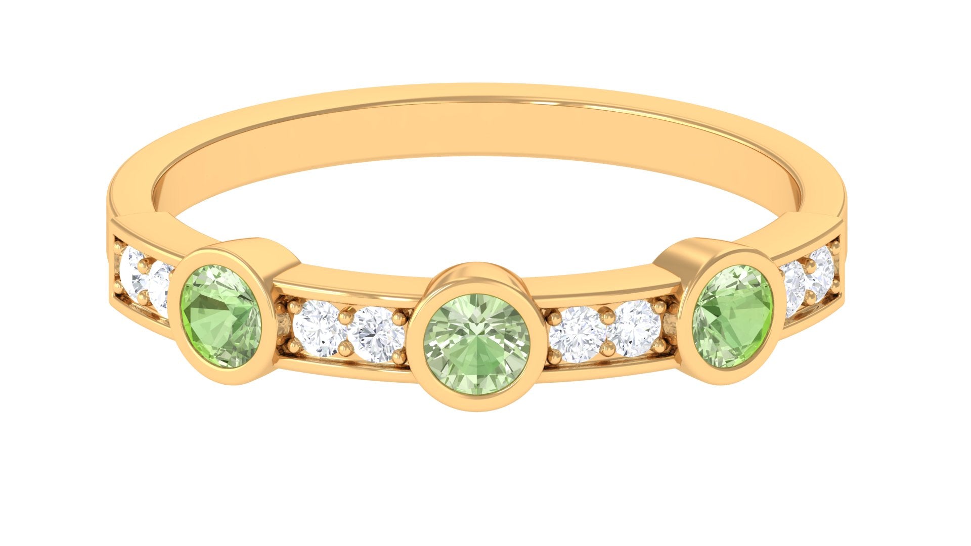 Green Sapphire and Diamond Minimal Half Eternity Ring Green Sapphire - ( AAA ) - Quality - Rosec Jewels