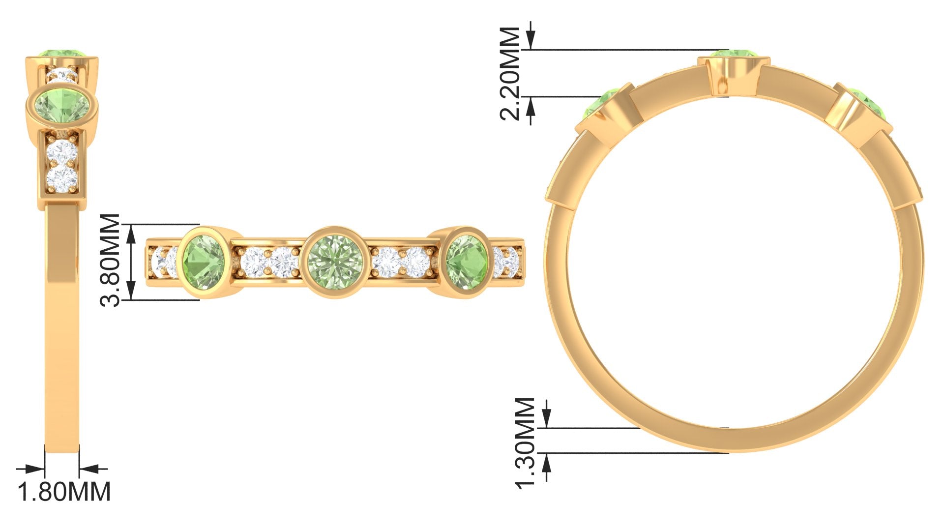 Green Sapphire and Diamond Minimal Half Eternity Ring Green Sapphire - ( AAA ) - Quality - Rosec Jewels