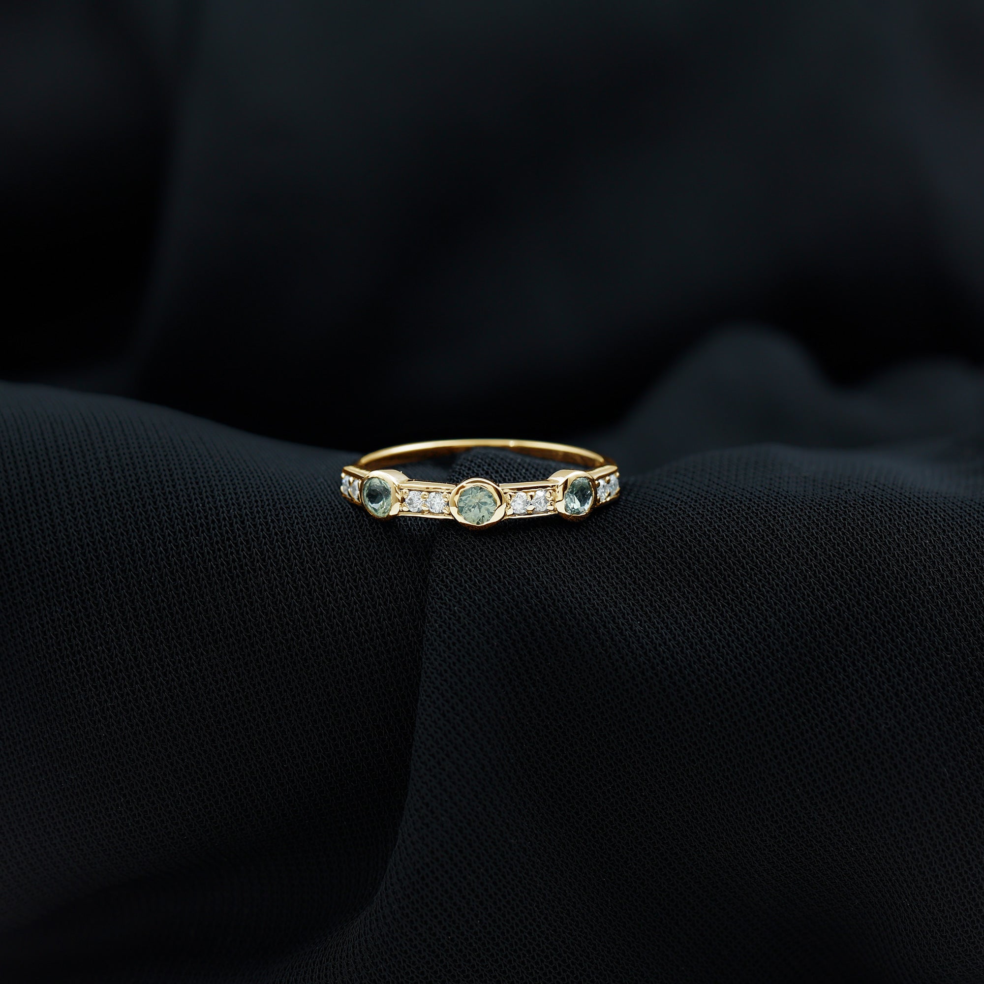 Green Sapphire and Diamond Minimal Half Eternity Ring Green Sapphire - ( AAA ) - Quality - Rosec Jewels