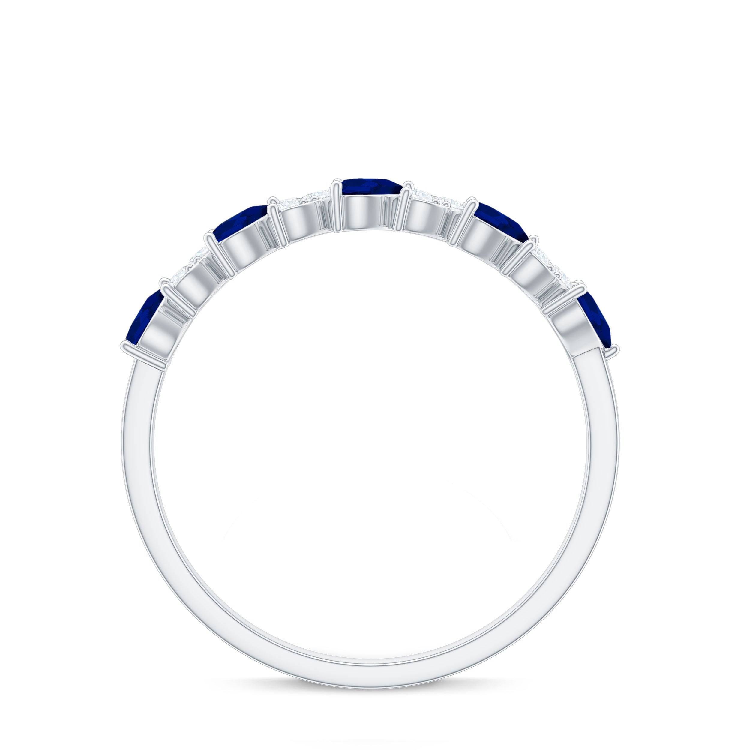 Heart Shape Blue Sapphire and Diamond Half Eternity Ring Blue Sapphire - ( AAA ) - Quality - Rosec Jewels