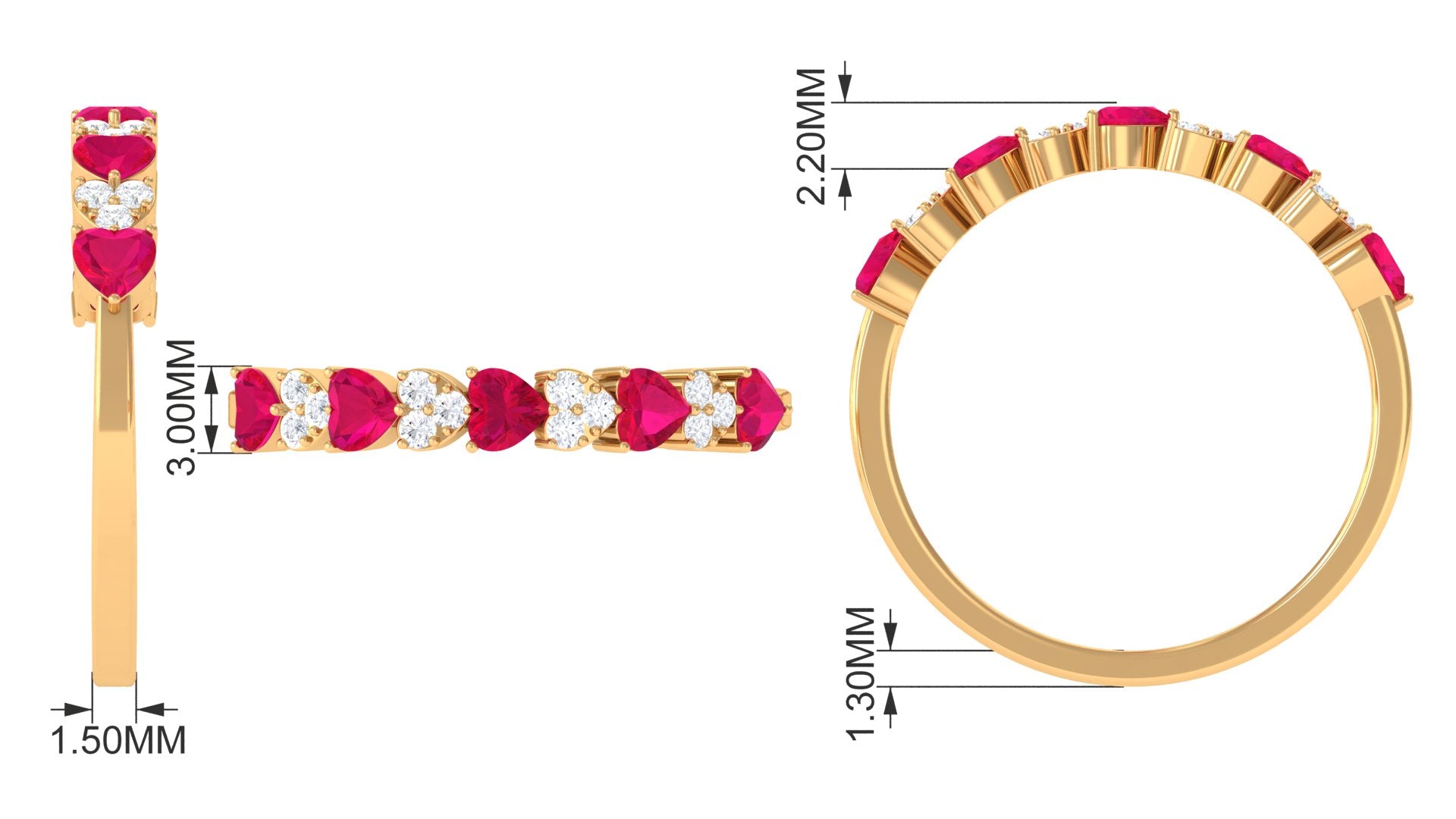 Heart Shape Ruby Half Eternity Ring with Diamond Ruby - ( AAA ) - Quality - Rosec Jewels