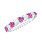 Heart Shape Half Eternity Ring with Pink Tourmaline and Diamond Pink Tourmaline - ( AAA ) - Quality - Rosec Jewels