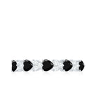 Heart Shape Black Onyx and Diamond Half Eternity Ring Black Onyx - ( AAA ) - Quality - Rosec Jewels