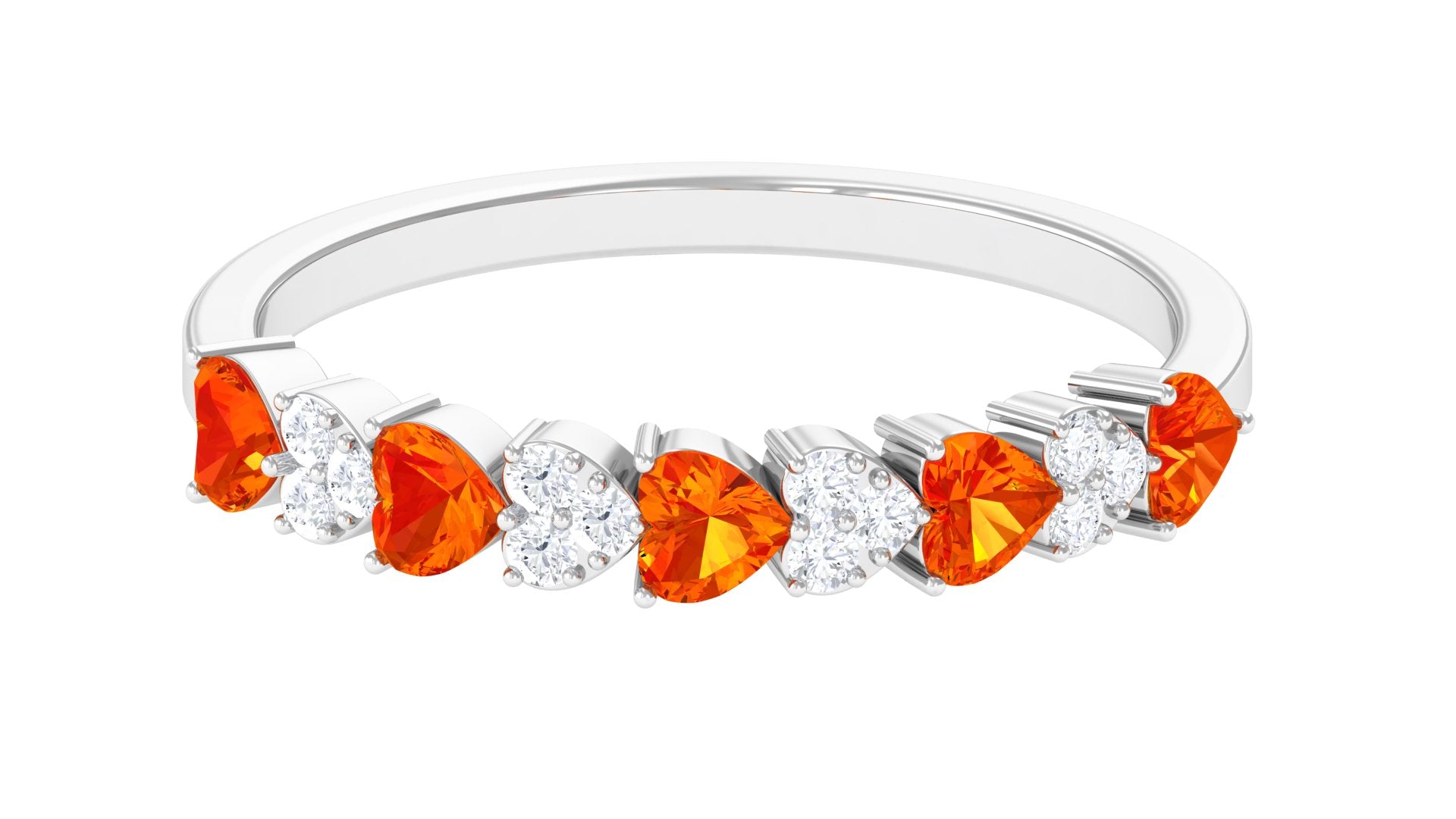 Heart Shape Orange Sapphire and Diamond Half Eternity Ring Orange Sapphire - ( AAA ) - Quality - Rosec Jewels