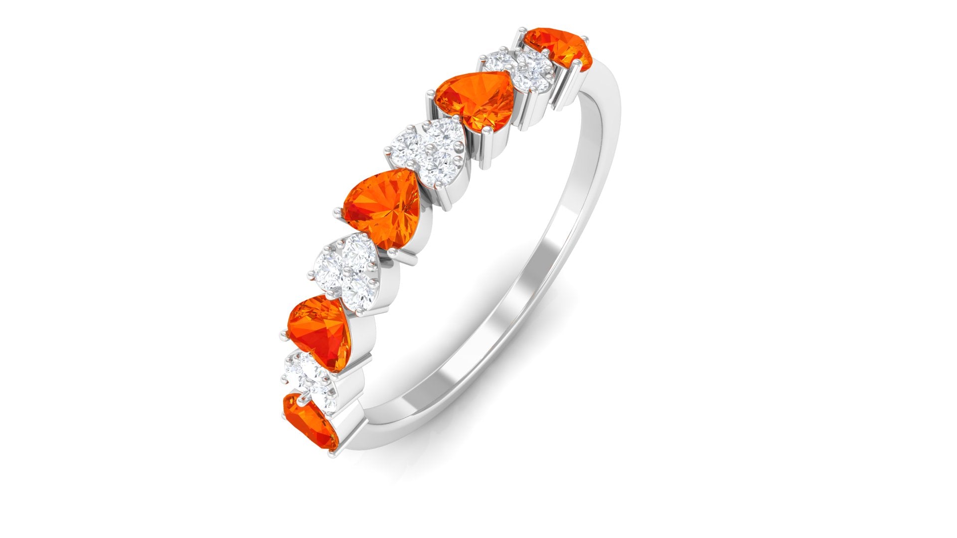 Heart Shape Orange Sapphire and Diamond Half Eternity Ring Orange Sapphire - ( AAA ) - Quality - Rosec Jewels