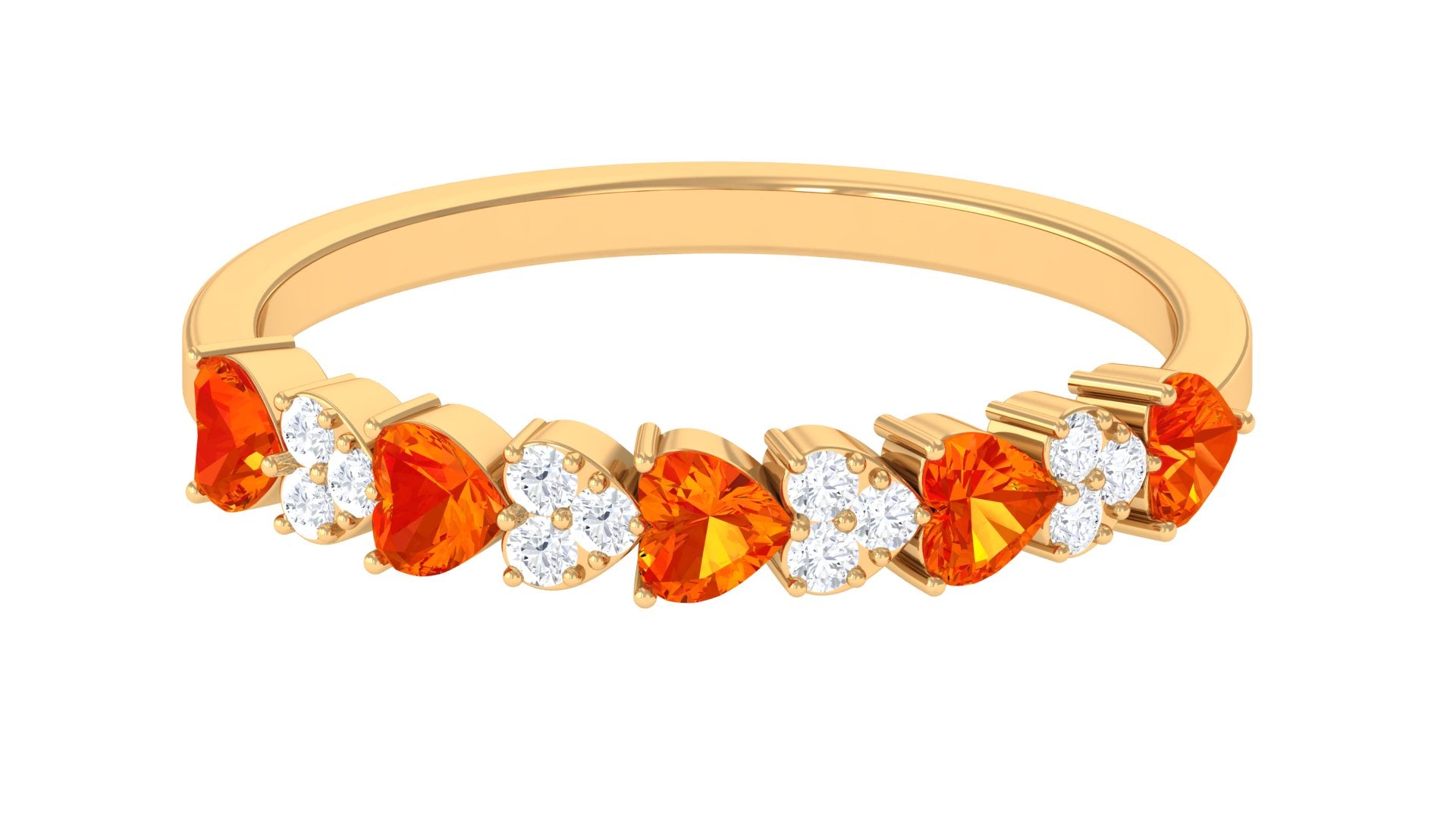 Heart Shape Orange Sapphire and Diamond Half Eternity Ring Orange Sapphire - ( AAA ) - Quality - Rosec Jewels