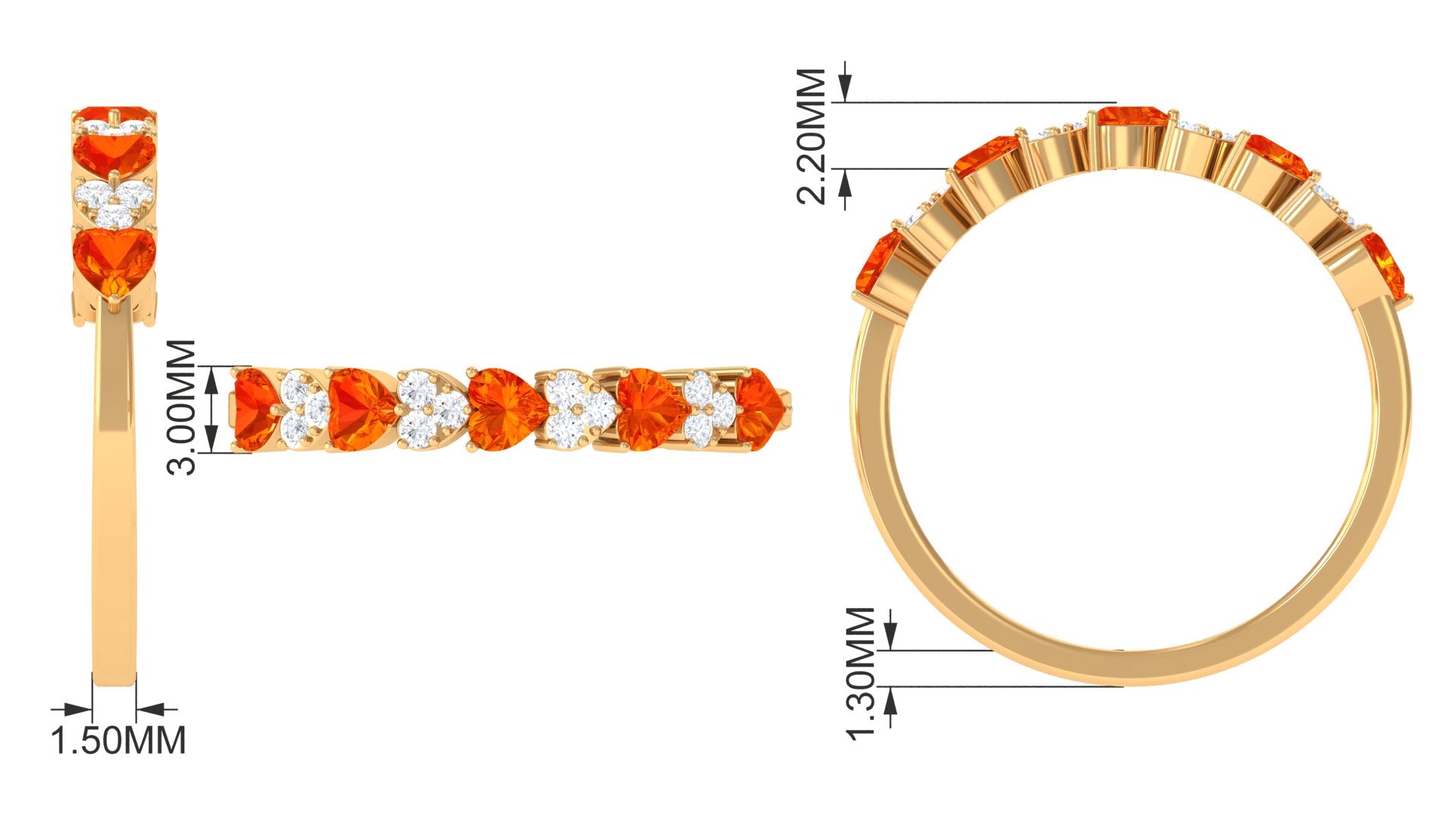 Heart Shape Orange Sapphire and Diamond Half Eternity Ring Orange Sapphire - ( AAA ) - Quality - Rosec Jewels