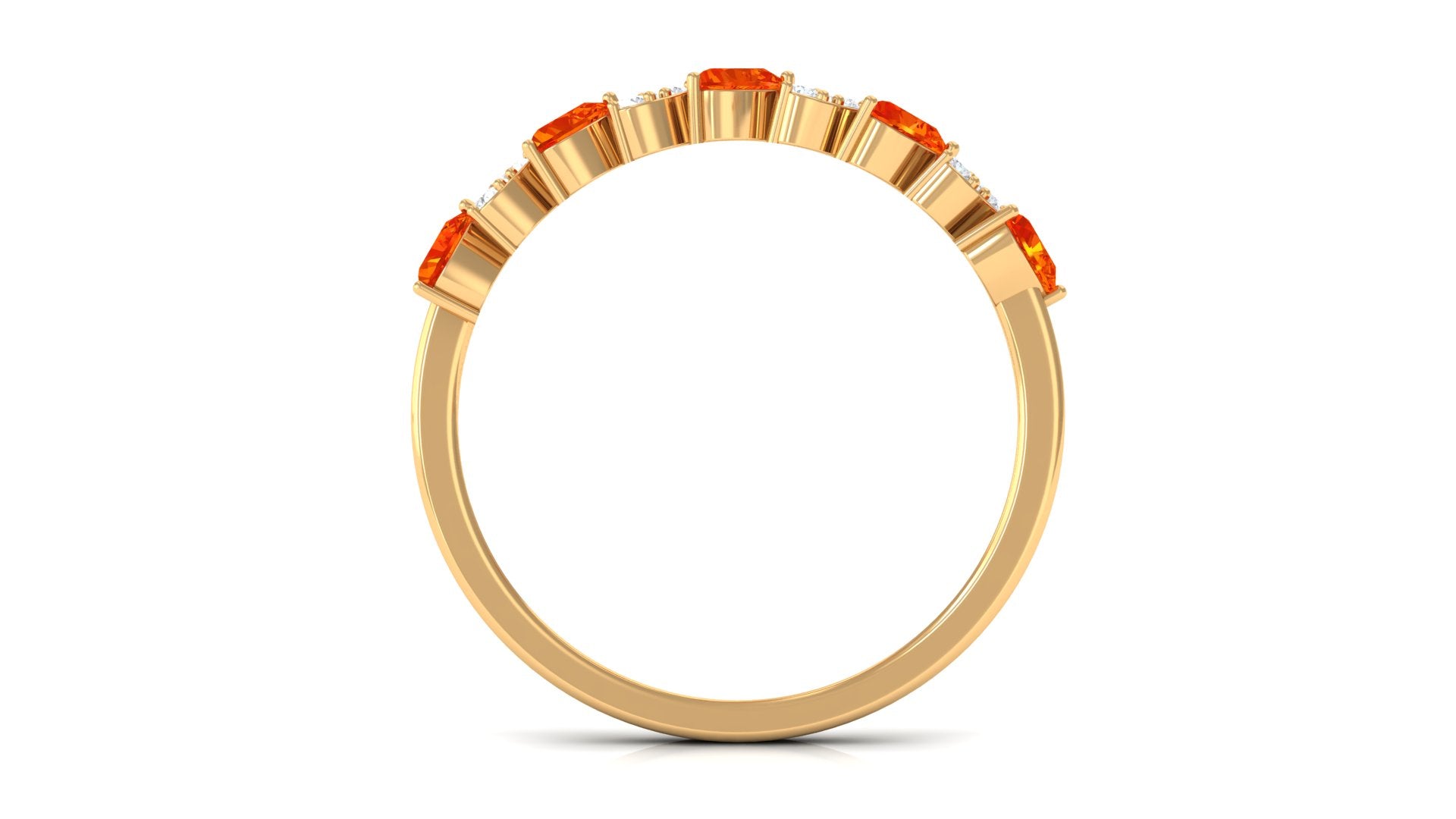 Heart Shape Orange Sapphire and Diamond Half Eternity Ring Orange Sapphire - ( AAA ) - Quality - Rosec Jewels