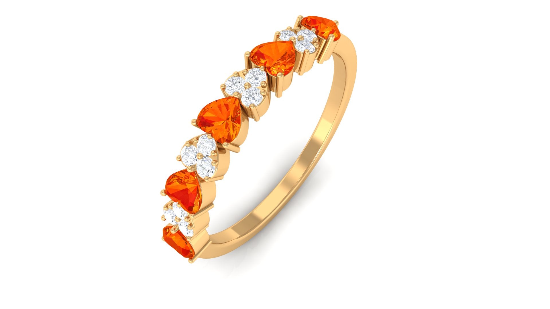 Heart Shape Orange Sapphire and Diamond Half Eternity Ring Orange Sapphire - ( AAA ) - Quality - Rosec Jewels