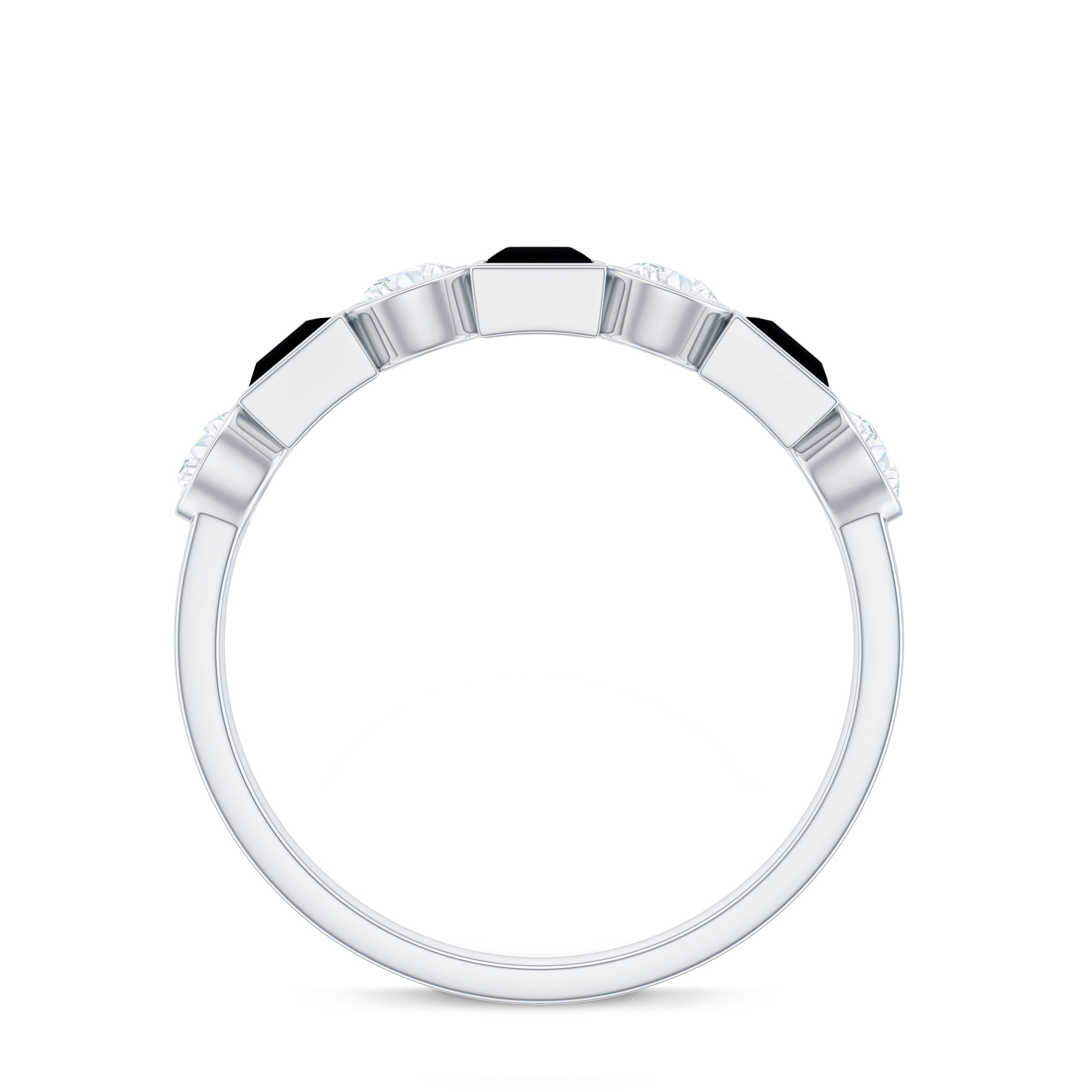 Black Onyx and Diamond Half Eternity Ring Black Onyx - ( AAA ) - Quality - Rosec Jewels