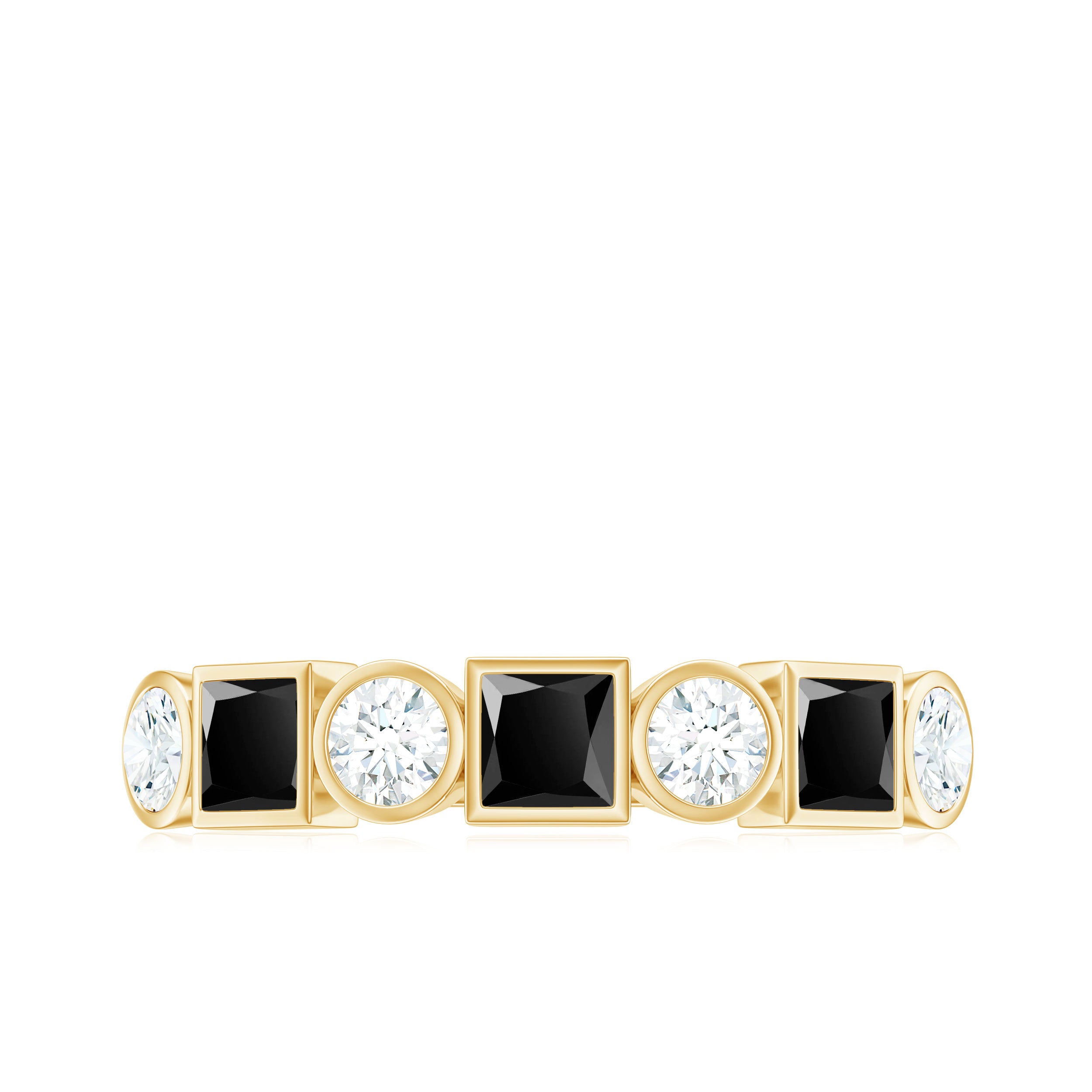 Black Onyx and Diamond Half Eternity Ring Black Onyx - ( AAA ) - Quality - Rosec Jewels