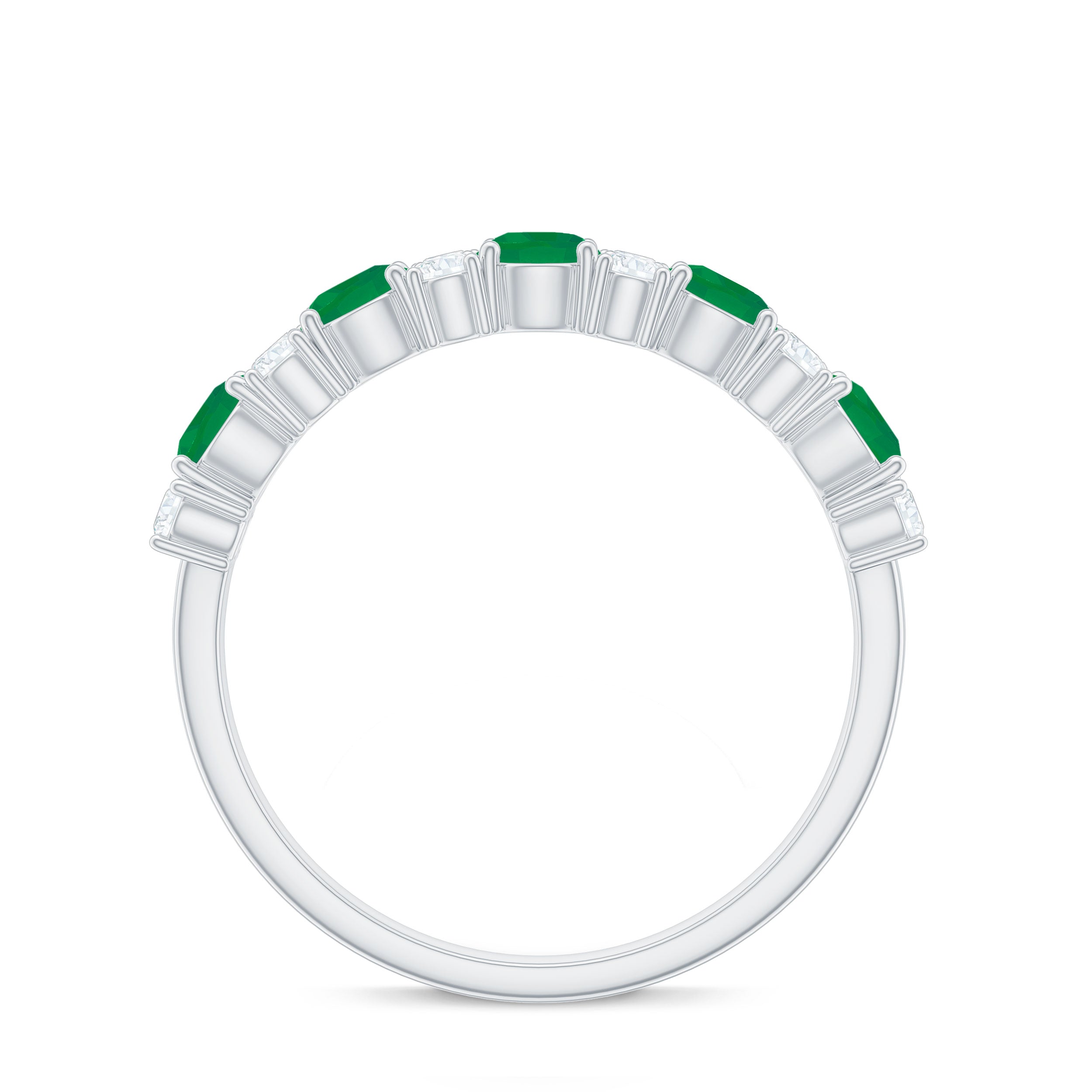 Emerald and Diamond Designer Half Eternity Ring Emerald - ( AAA ) - Quality - Rosec Jewels