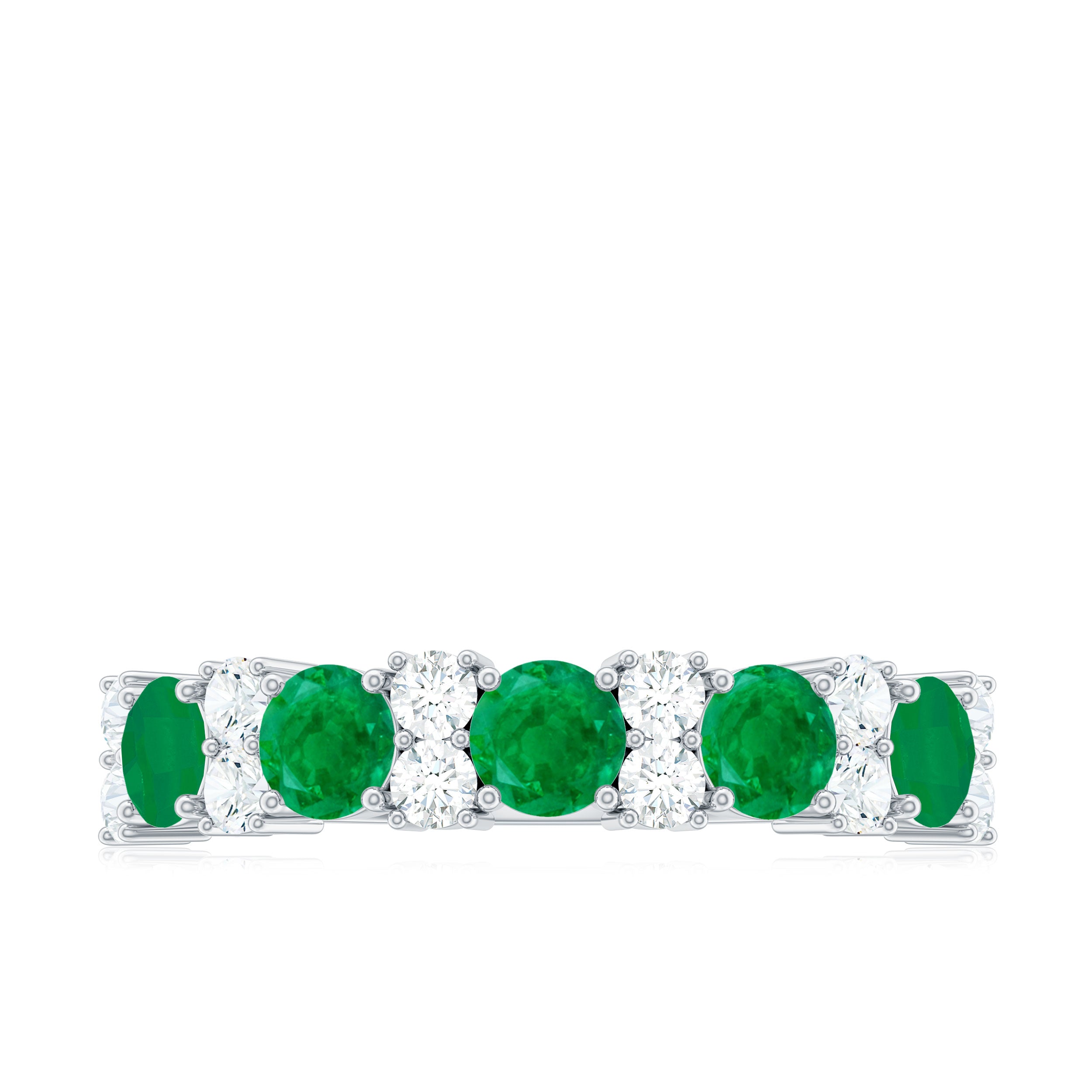 Emerald and Diamond Designer Half Eternity Ring Emerald - ( AAA ) - Quality - Rosec Jewels