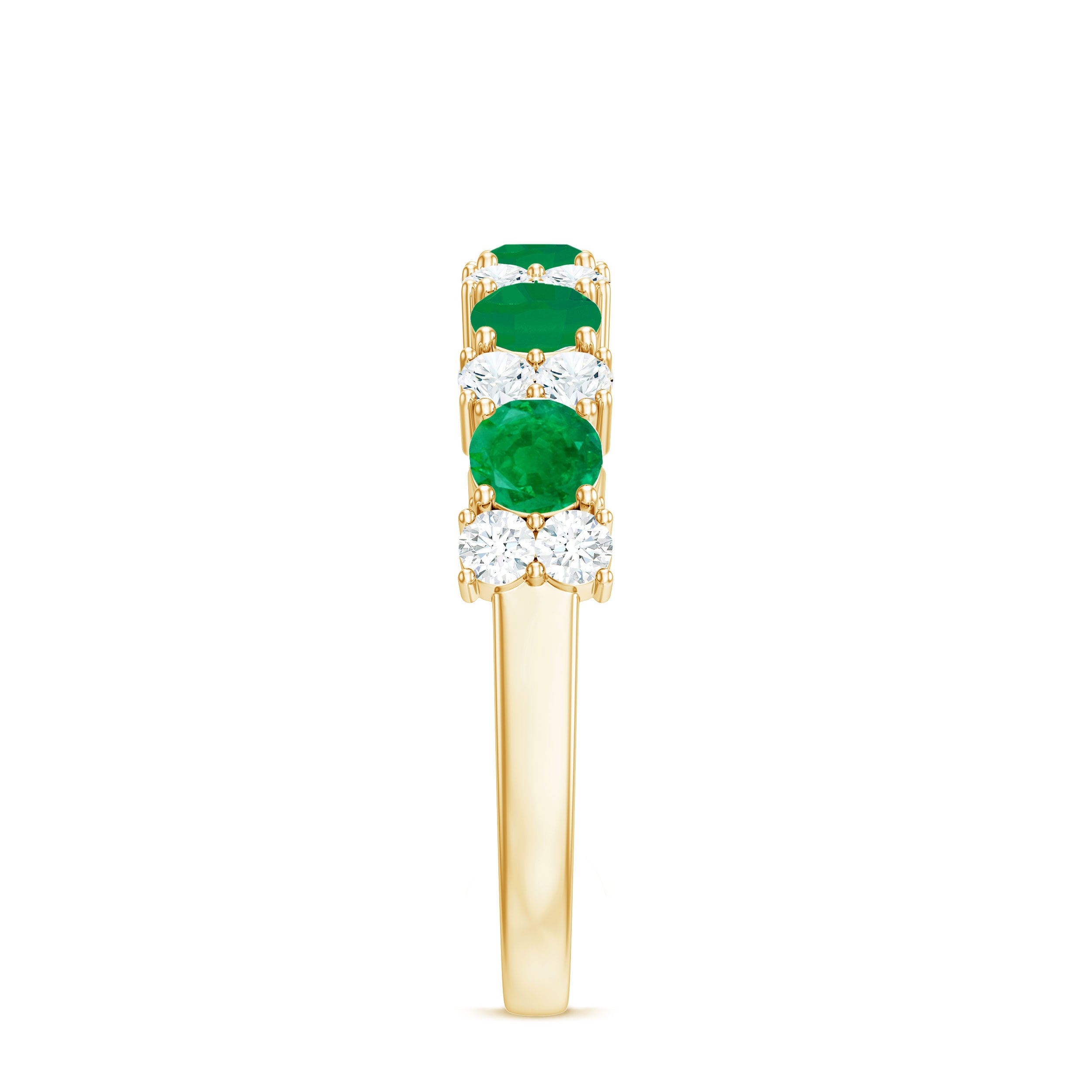 Emerald and Diamond Designer Half Eternity Ring Emerald - ( AAA ) - Quality - Rosec Jewels