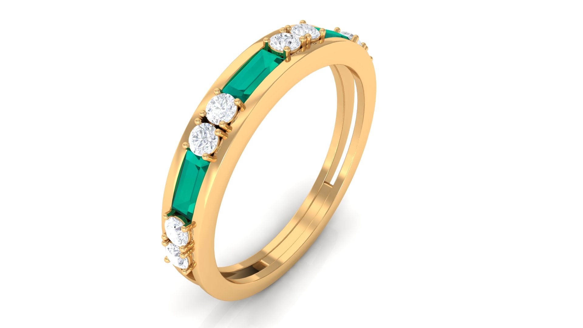 Natural Emerald Half Eternity Ring with Diamond Emerald - ( AAA ) - Quality - Rosec Jewels