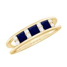 Blue Sapphire Band Ring with Diamond Blue Sapphire - ( AAA ) - Quality - Rosec Jewels