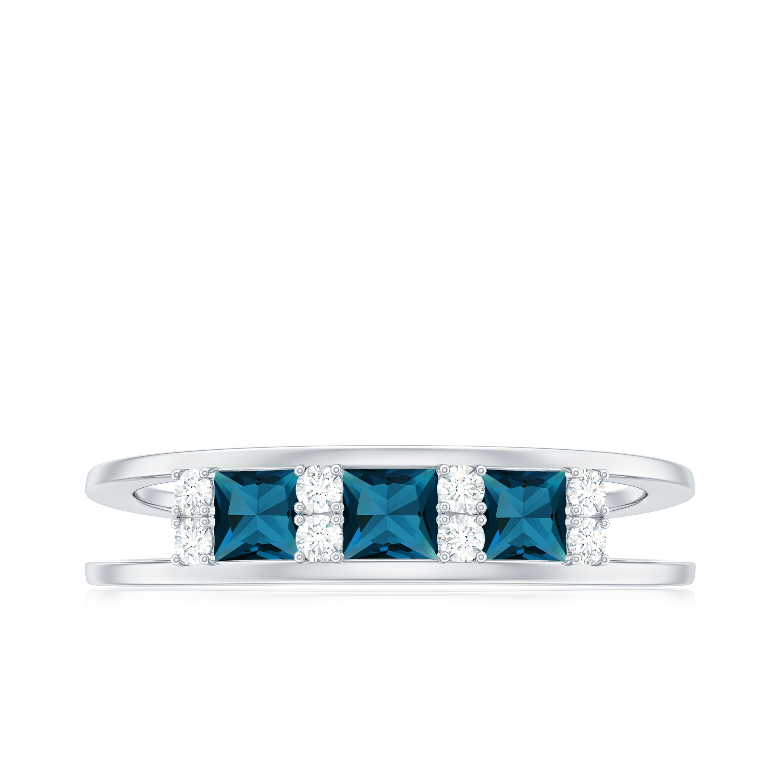 London Blue Topaz and Diamond Band Ring London Blue Topaz - ( AAA ) - Quality - Rosec Jewels