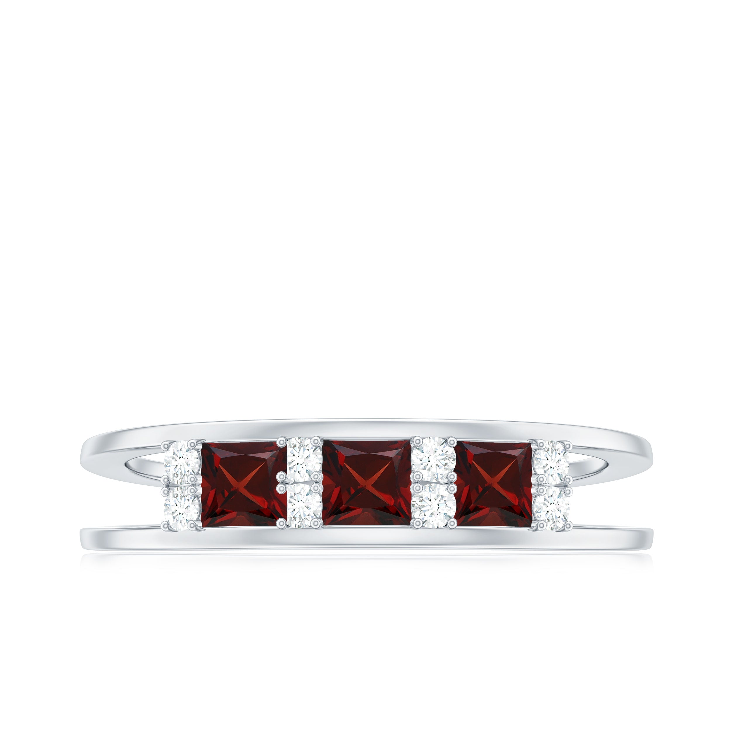 Elegant Garnet and Diamond Band Ring Garnet - ( AAA ) - Quality - Rosec Jewels