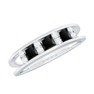 Princess Cut Black Onyx and Diamond Band Ring Black Onyx - ( AAA ) - Quality - Rosec Jewels