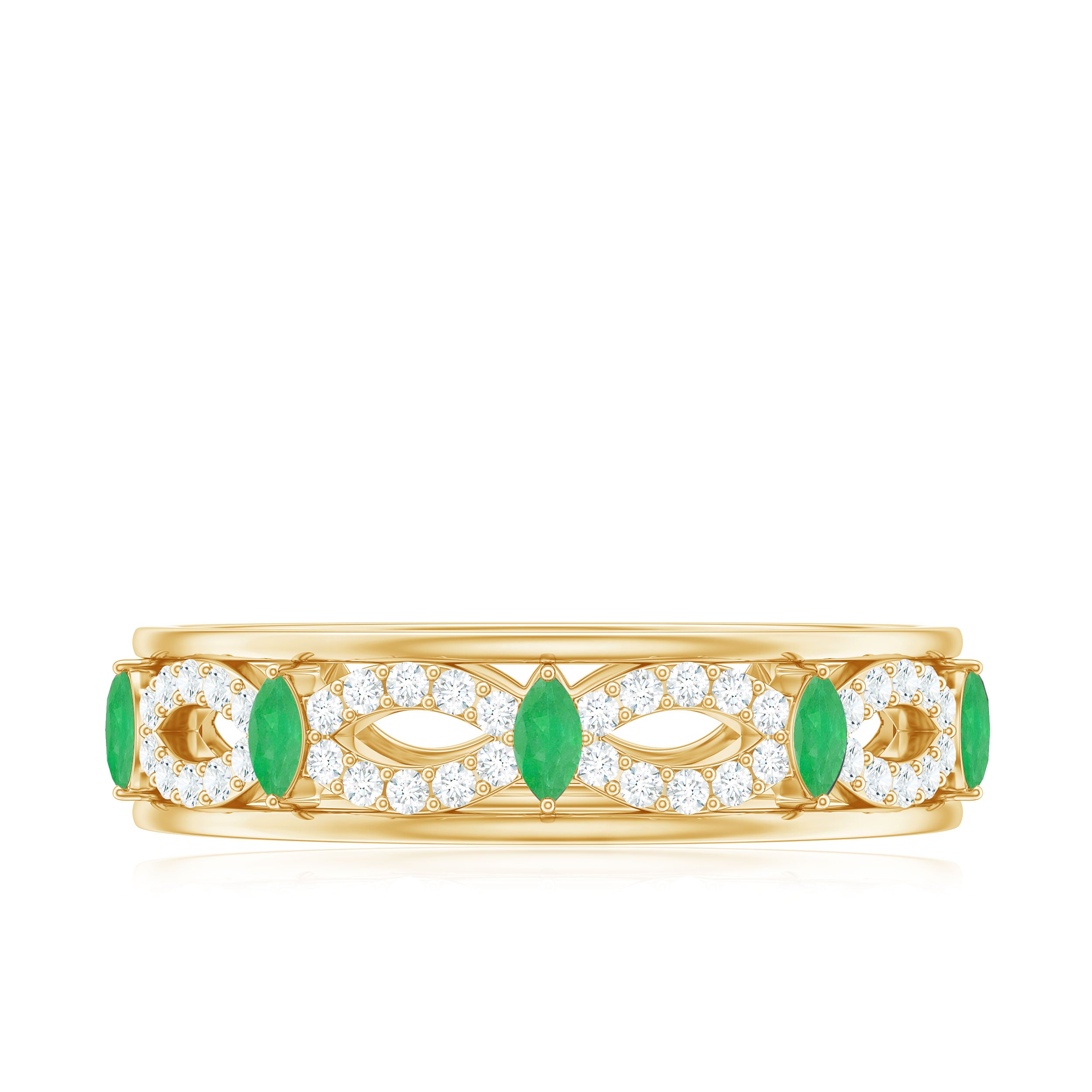 Marquise Cut Emerald Infinity Band Ring with Diamond Emerald - ( AAA ) - Quality - Rosec Jewels