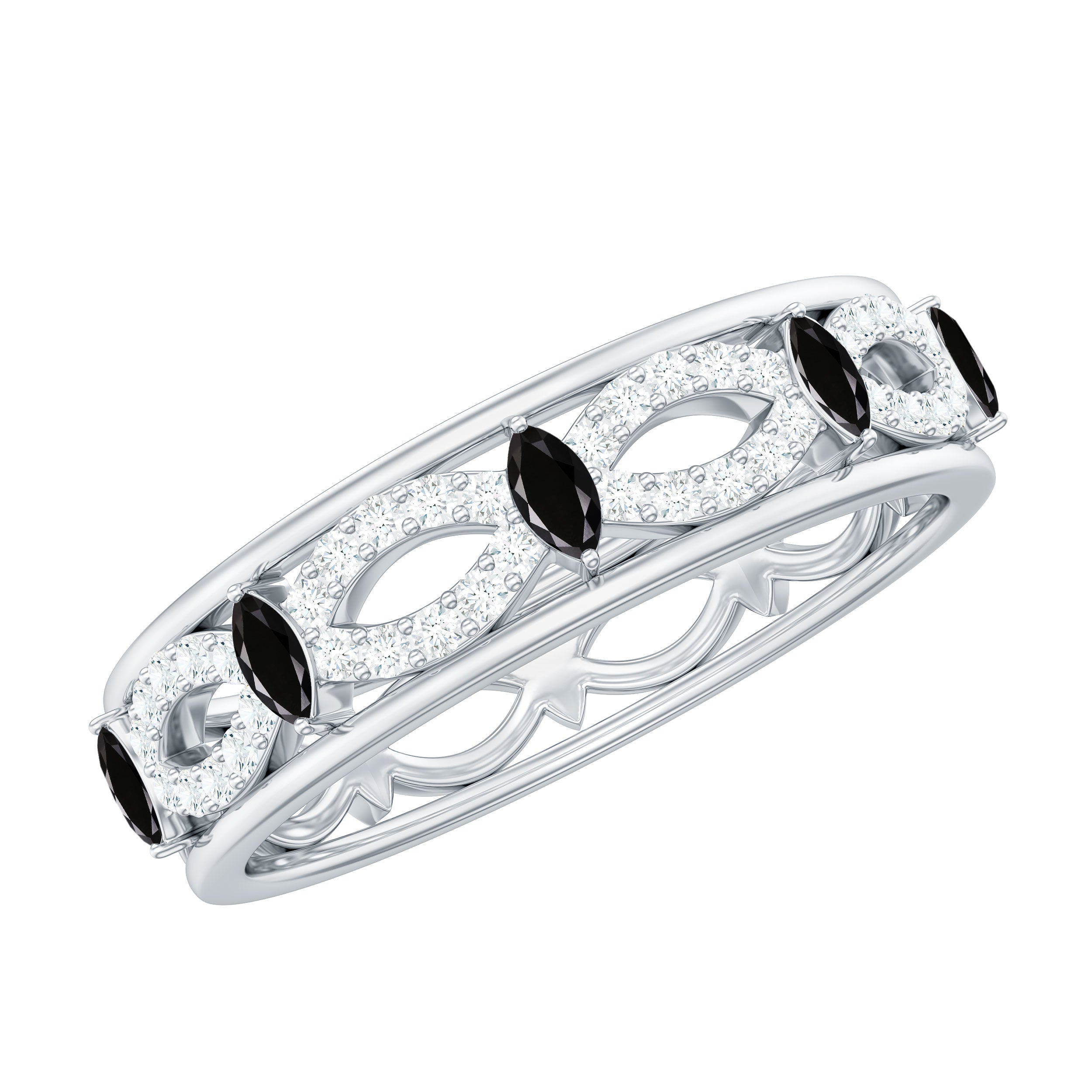 Real Black Onyx and Diamond Infinity Band Ring Black Onyx - ( AAA ) - Quality - Rosec Jewels