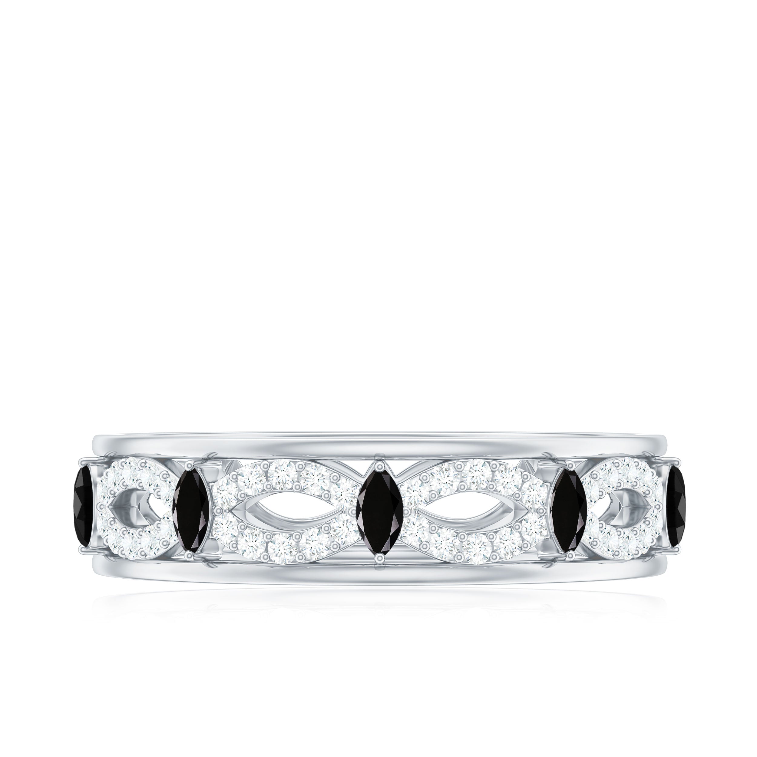 Real Black Onyx and Diamond Infinity Band Ring Black Onyx - ( AAA ) - Quality - Rosec Jewels